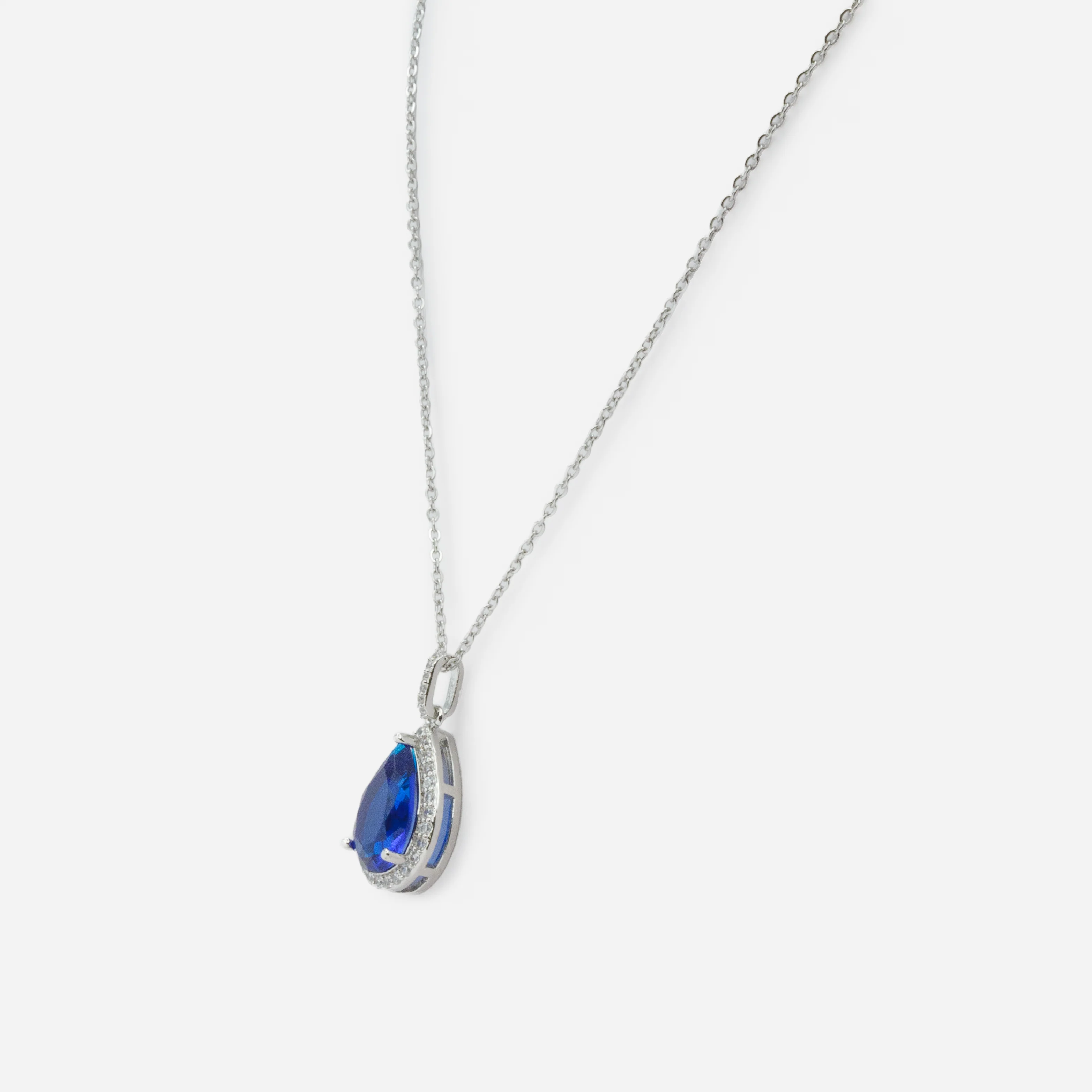 Collier argenté avec pierre bleue et zircons cubiques - Image 2