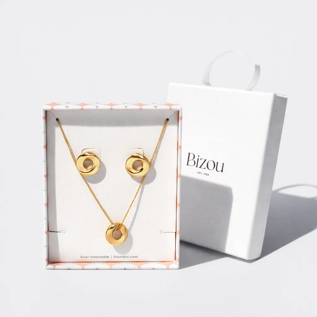 Collier & boucles d'oreilles dorés larges cercles imparfaits en acier inoxydable - Image 6