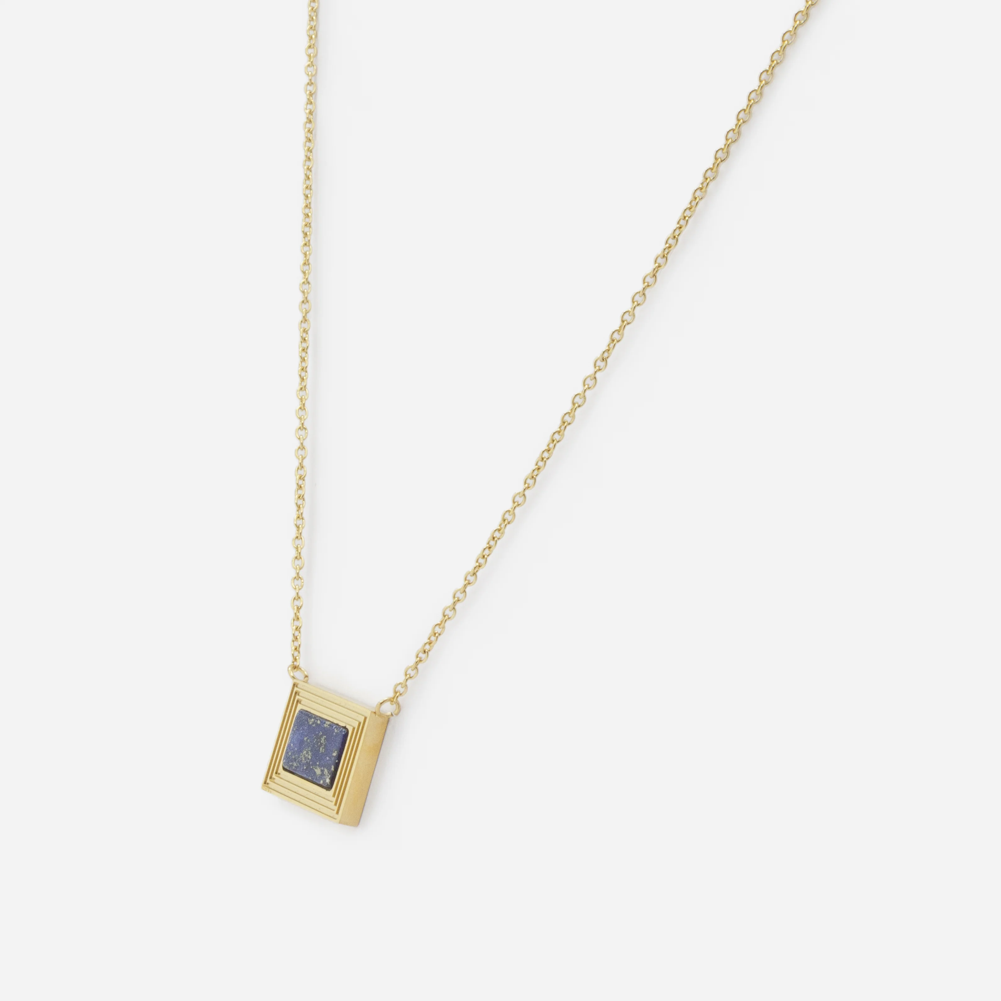 Collier doré avec breloque rectangulaire et pierre lapis-lazuli en acier inoxydable - Image 2
