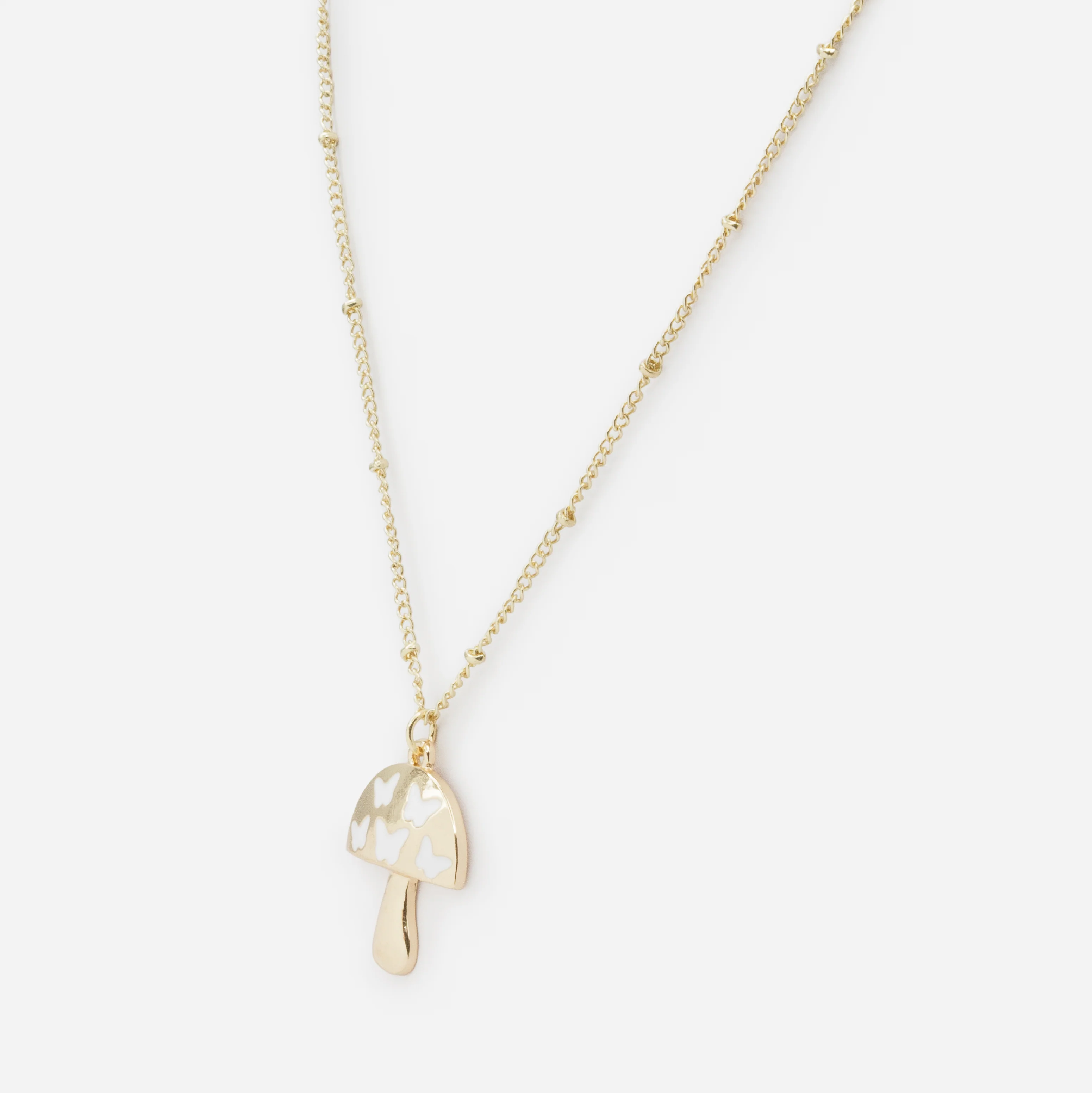 Collier doré breloque champignon avec papillons blancs - Image 2