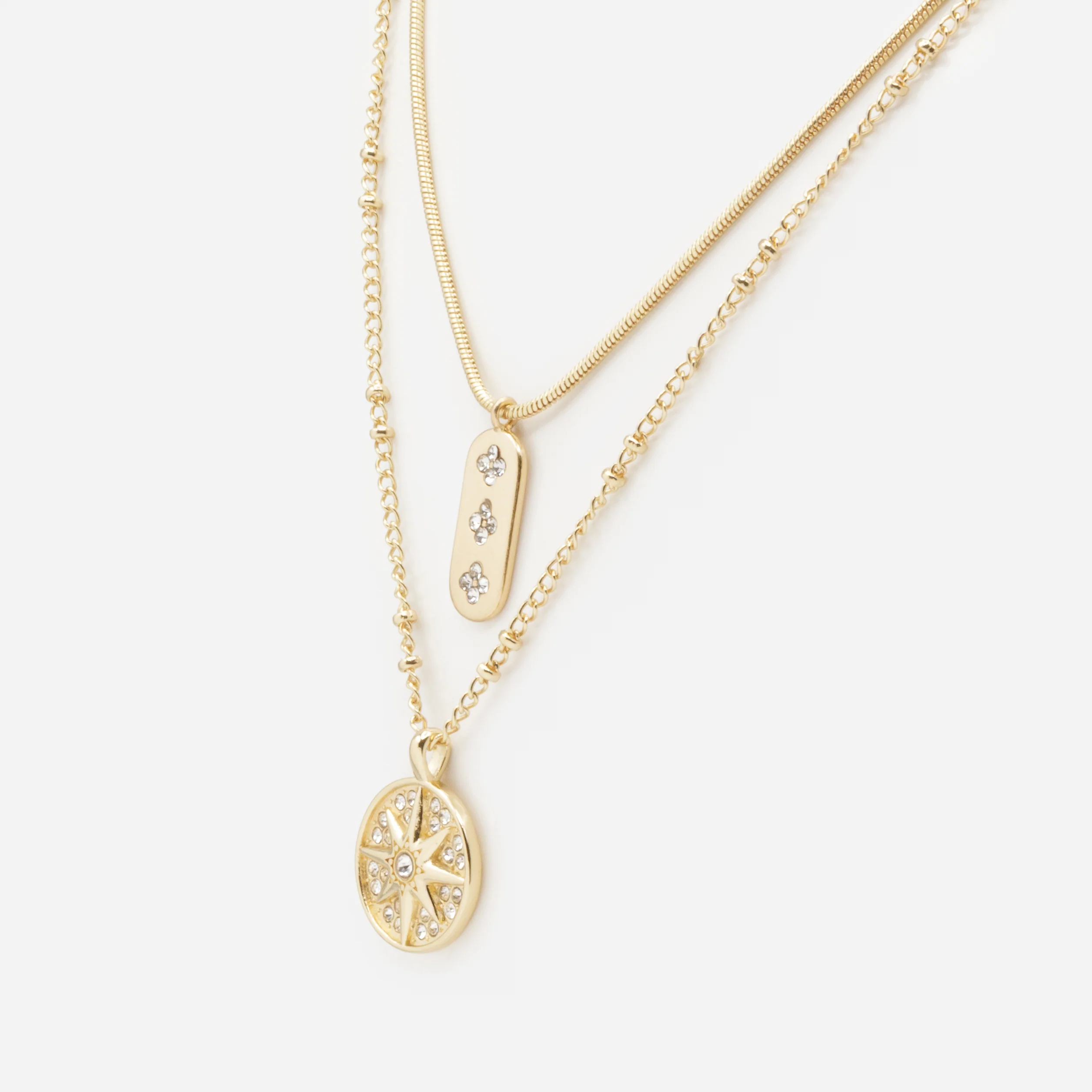 Collier doré double chaîne soleil et fleurs avec zircons cubiques - Image 2