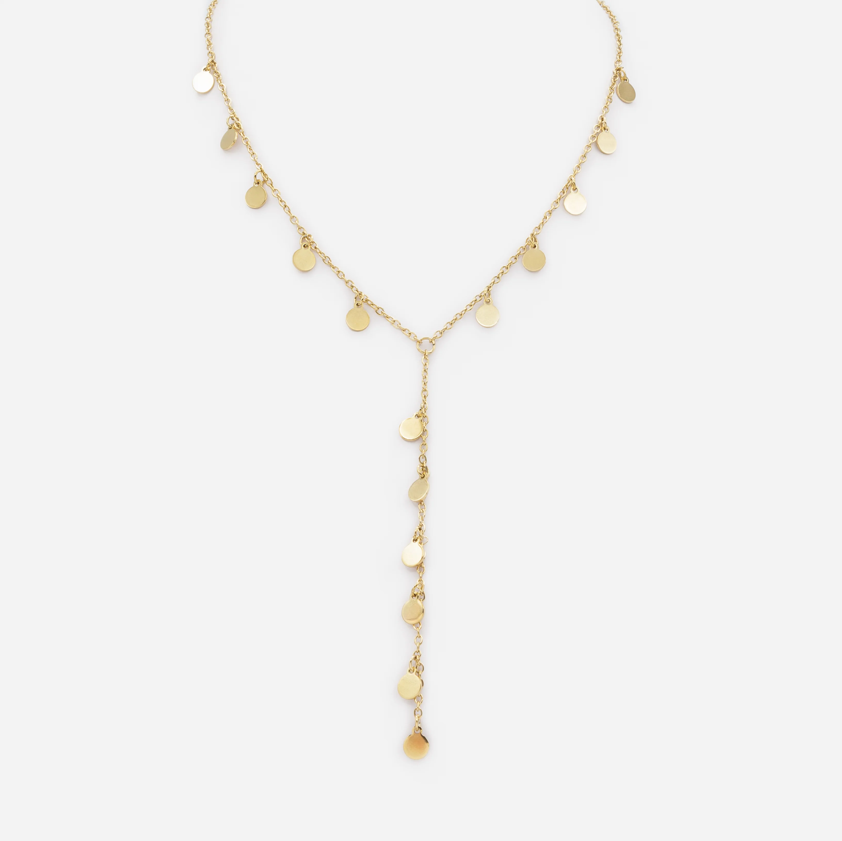 Collier doré avec breloques rondes et long pendentif en acier inoxydable
