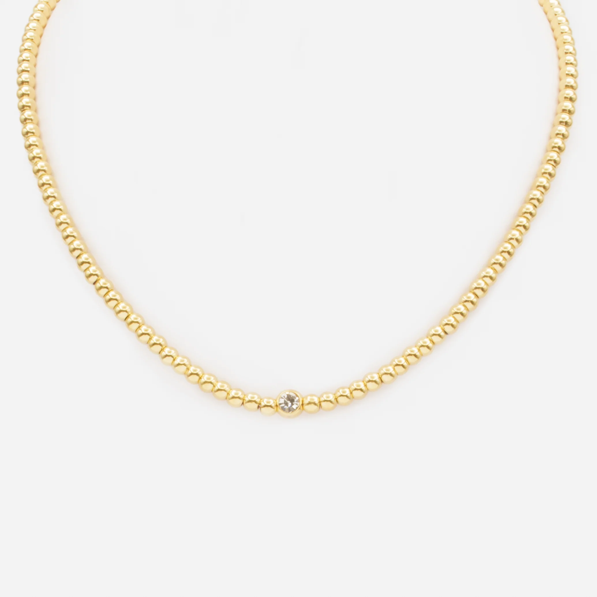 Collier court doré avec zircon cubique central en acier inoxydable