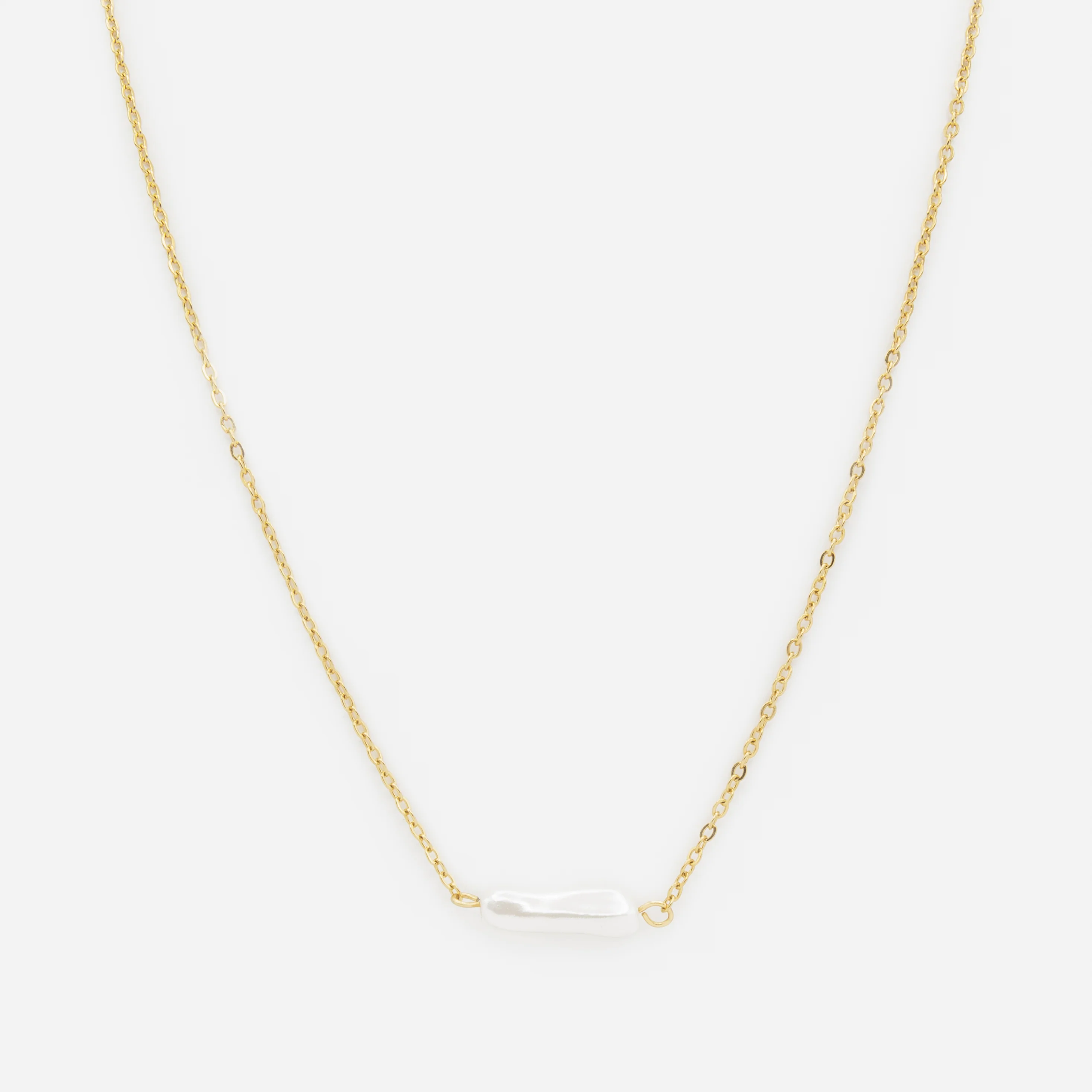 Collier doré avec perle allongée en acier inoxydable