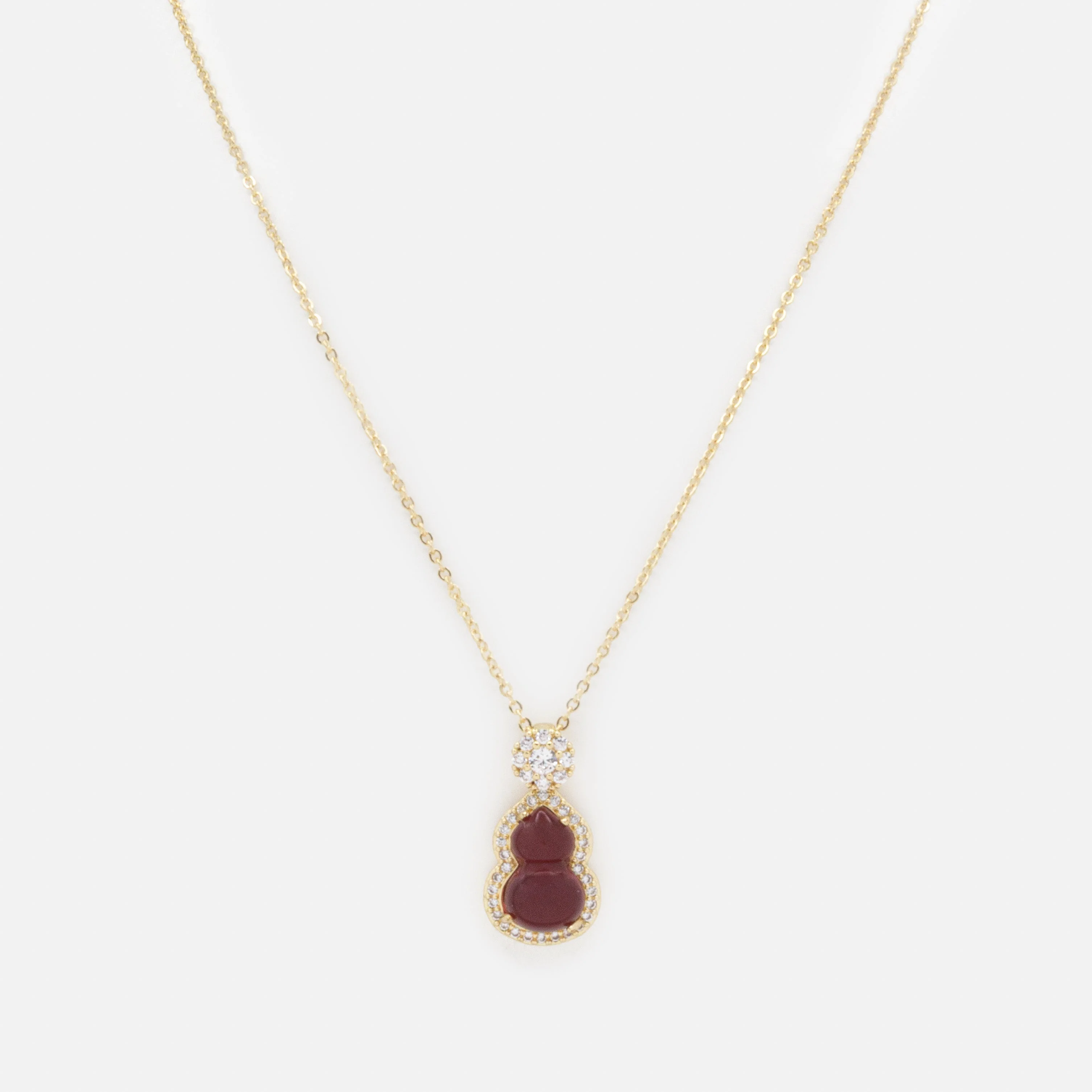 Collier doré breloque bourgogne & zircons cubiques