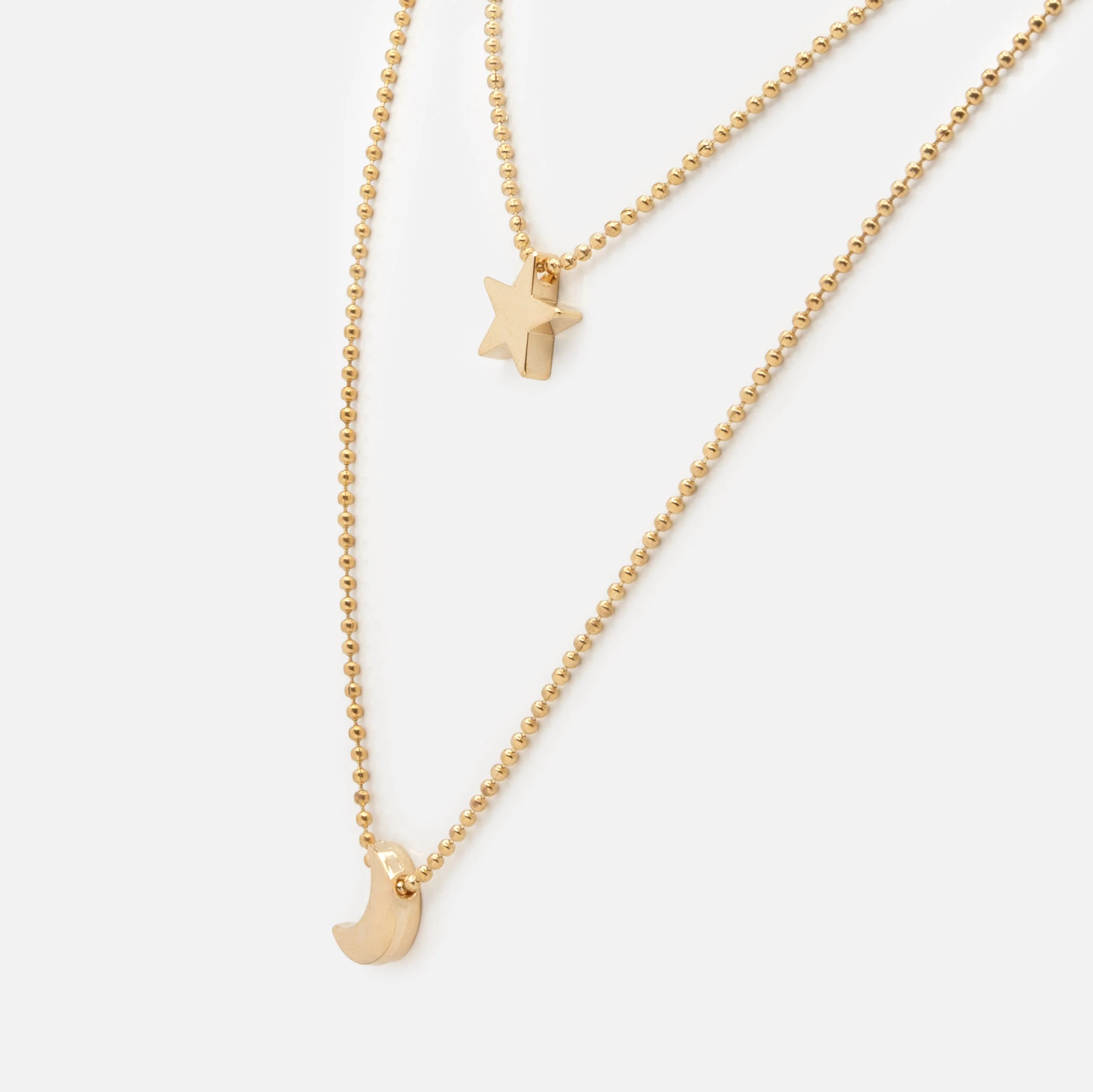 Collier doré double chaîne lune et étoile - Image 2
