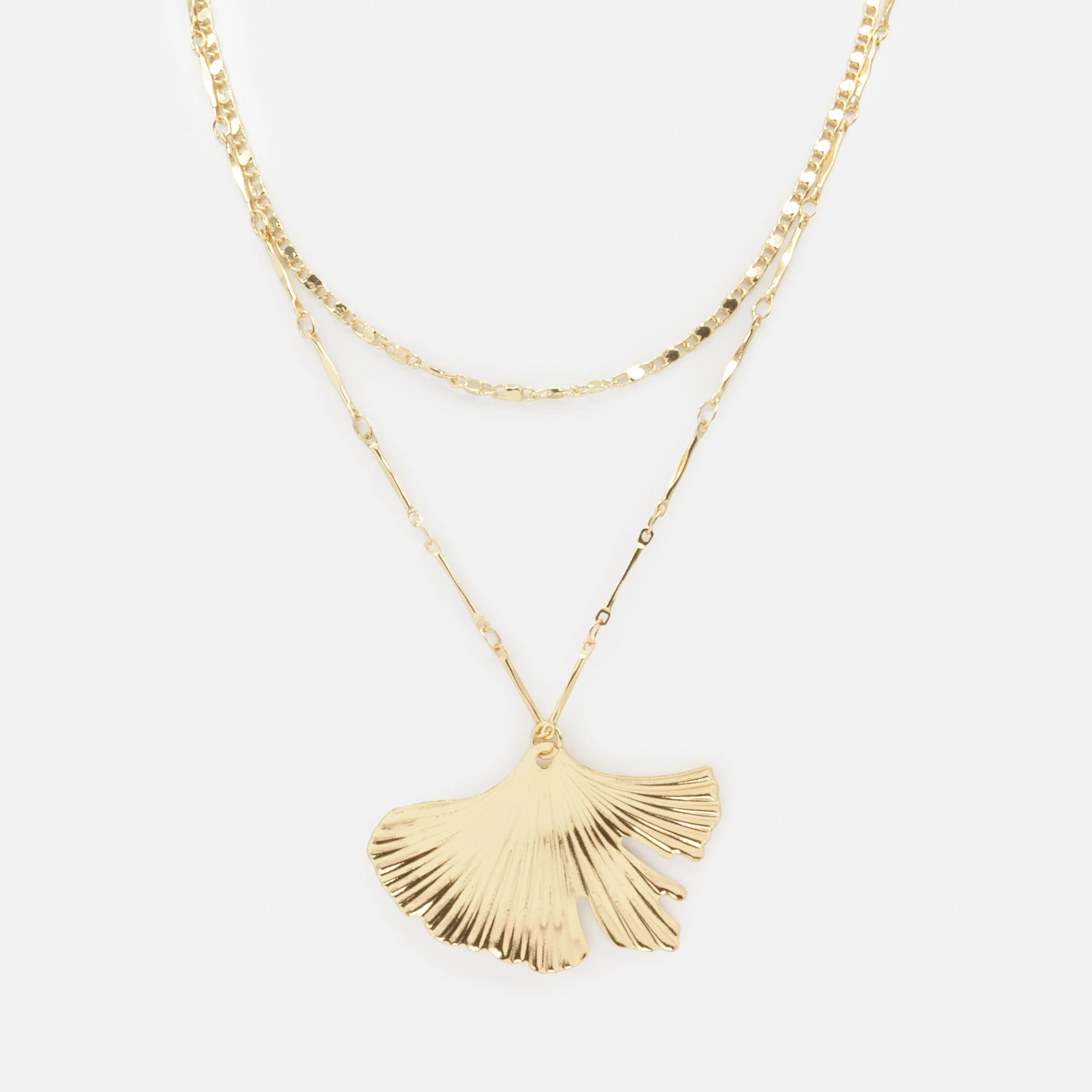 Collier doré double chaîne pendentif corail