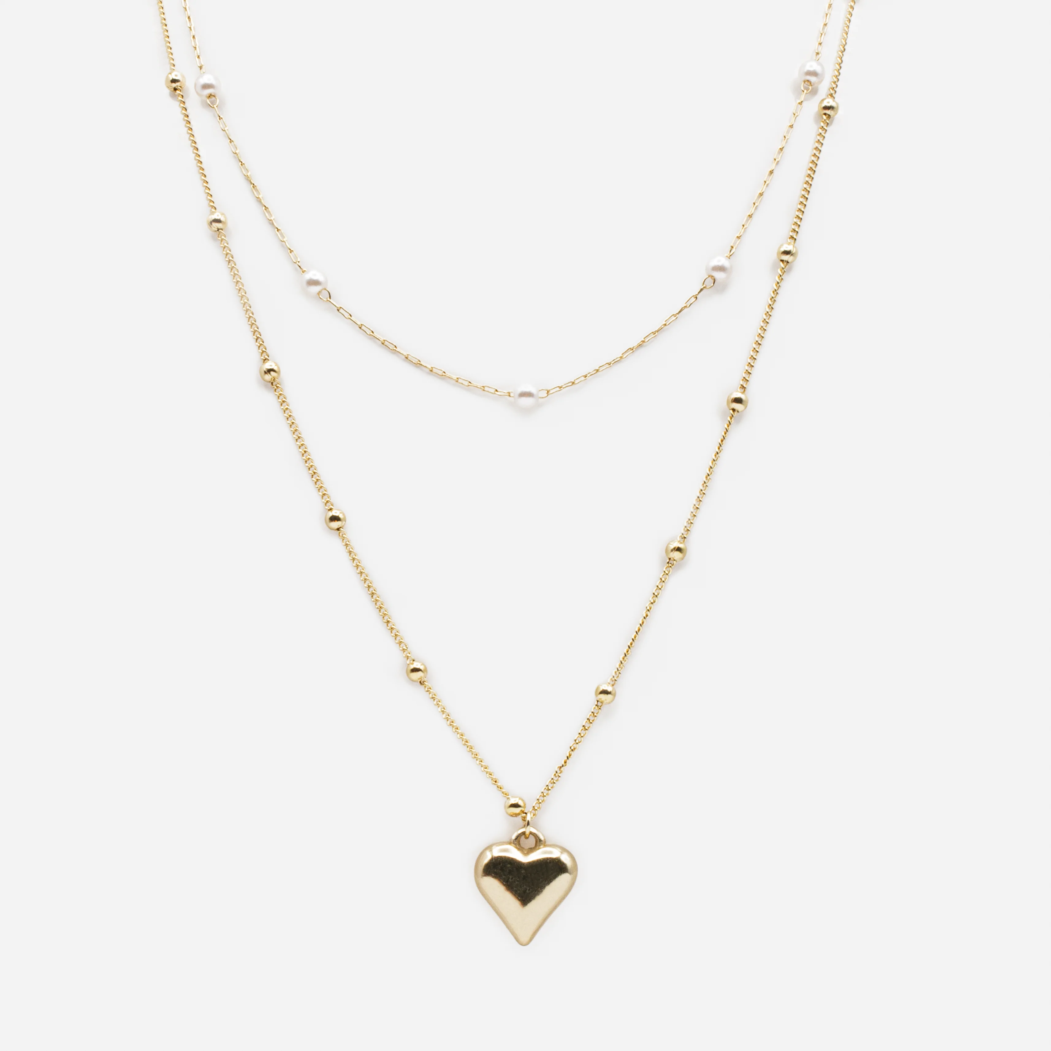 Collier double chaîne pendentif coeur doré