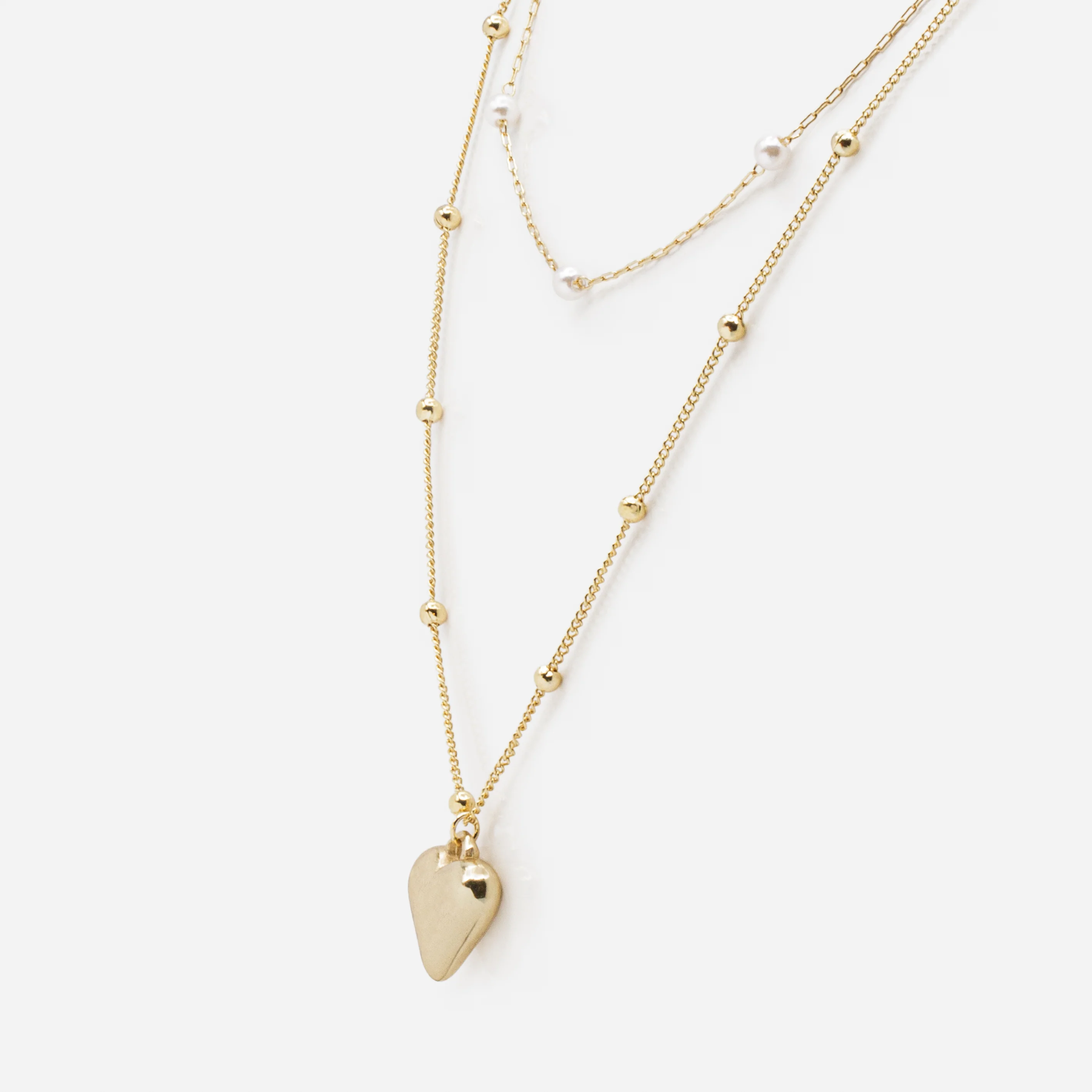Collier double chaîne pendentif coeur doré - Image 2