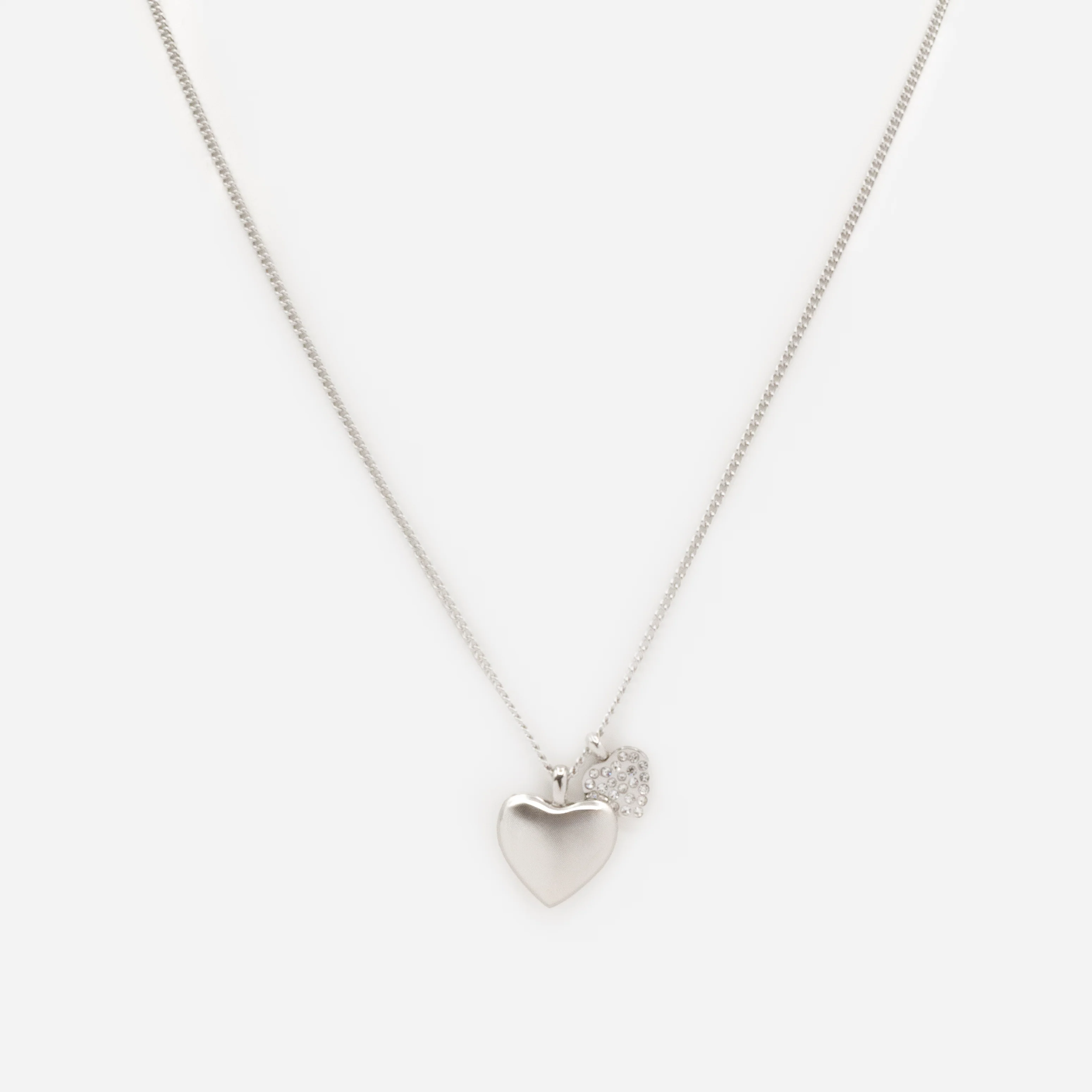 Collier argenté coeurs en duo avec zircons cubiques en acier inoxydable