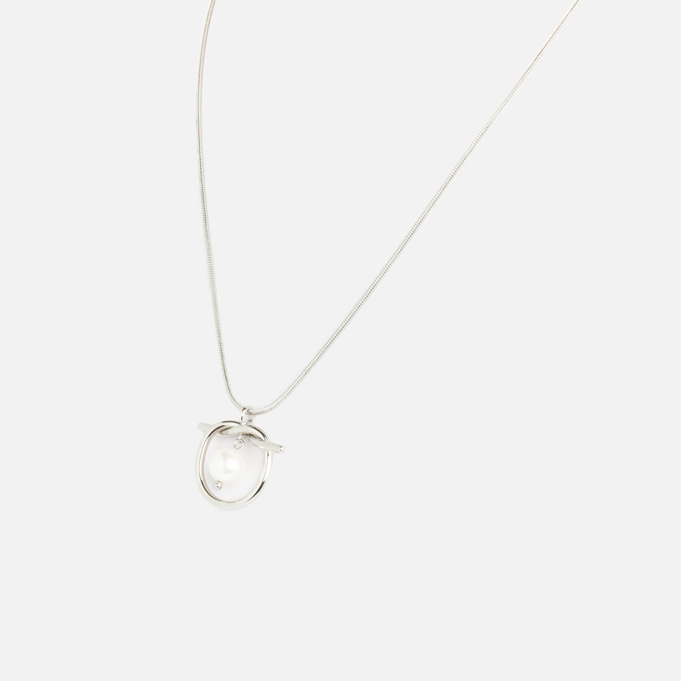 Collier noeud argenté et perle en acier inoxydable - Image 2