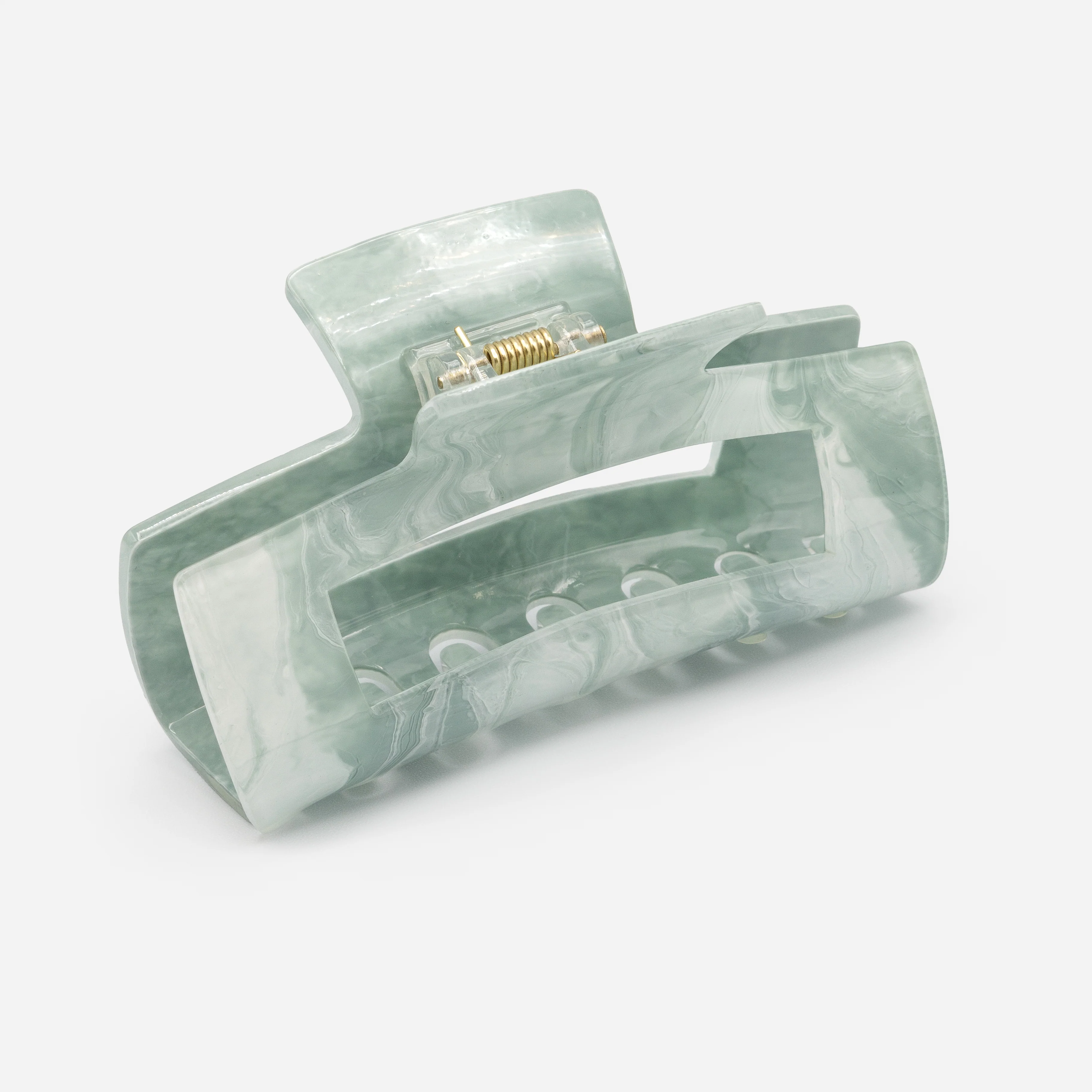 Très grande pince rectangulaire marbrée vert sauge et blanc - Image 2