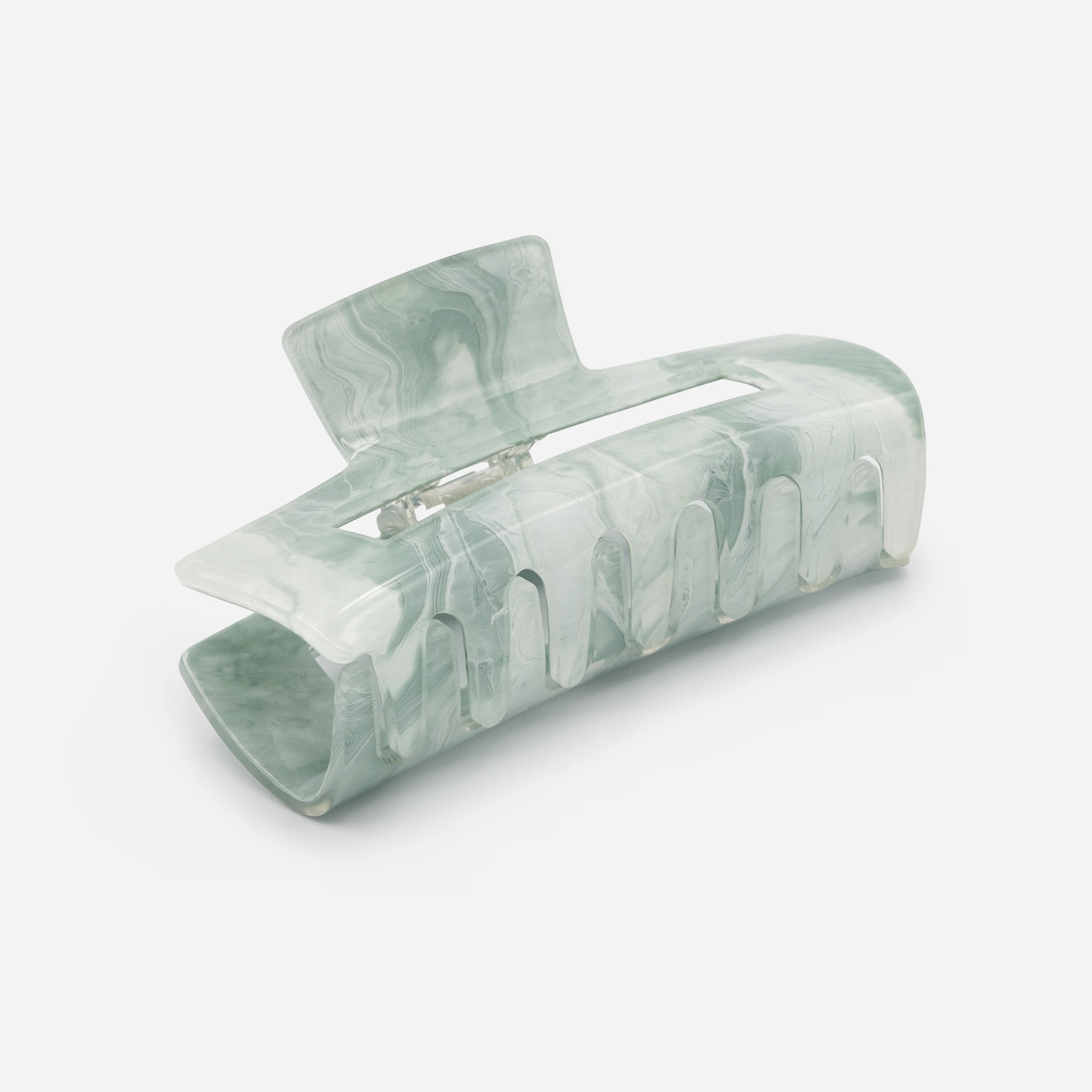 Très grande pince rectangulaire marbrée vert sauge et blanc - Image 3