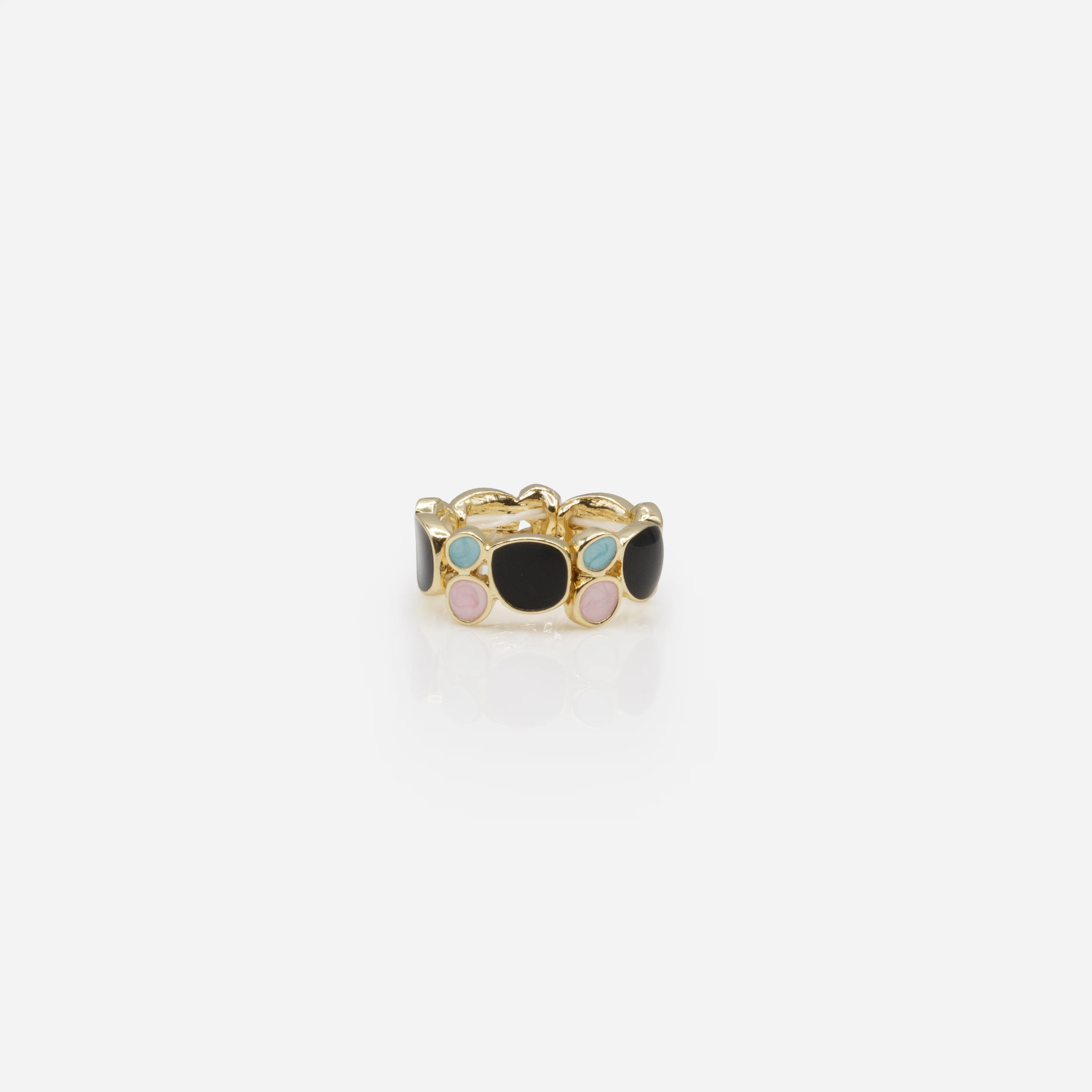 Bague extensible dorée et noire avec couleurs nacrées