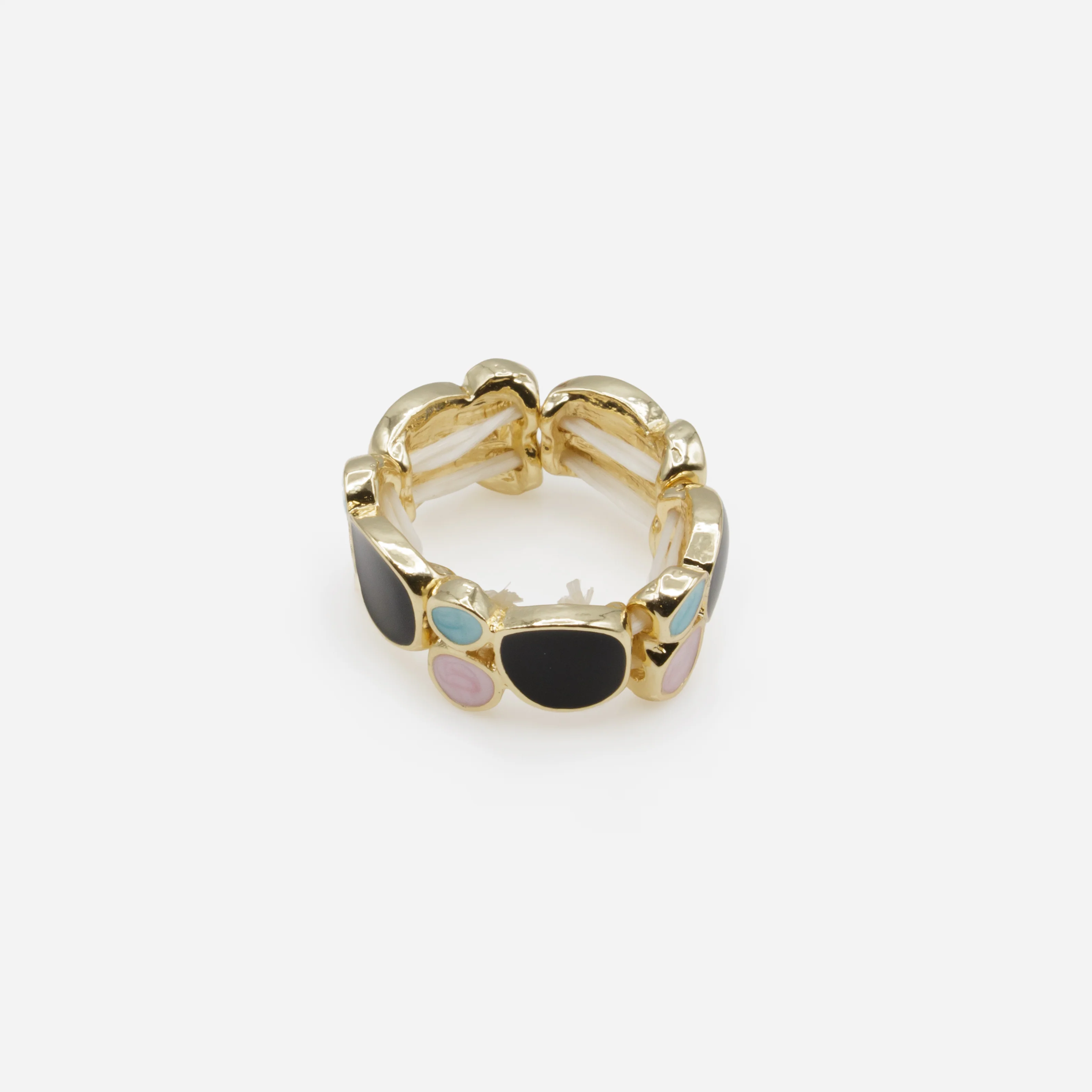 Bague extensible dorée et noire avec couleurs nacrées - Image 2