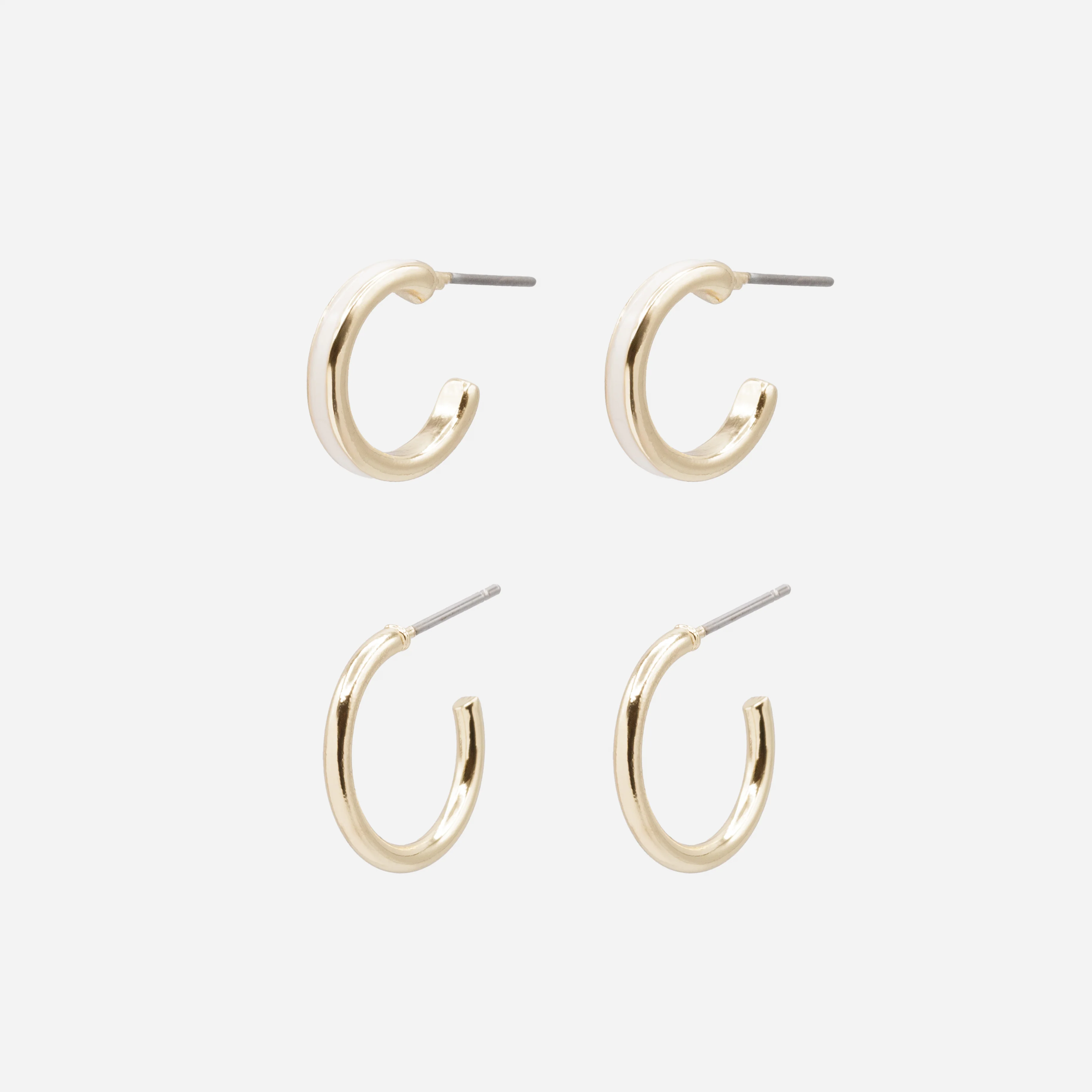Duo de boucles d'oreilles anneaux dorés simples et à bande blanche