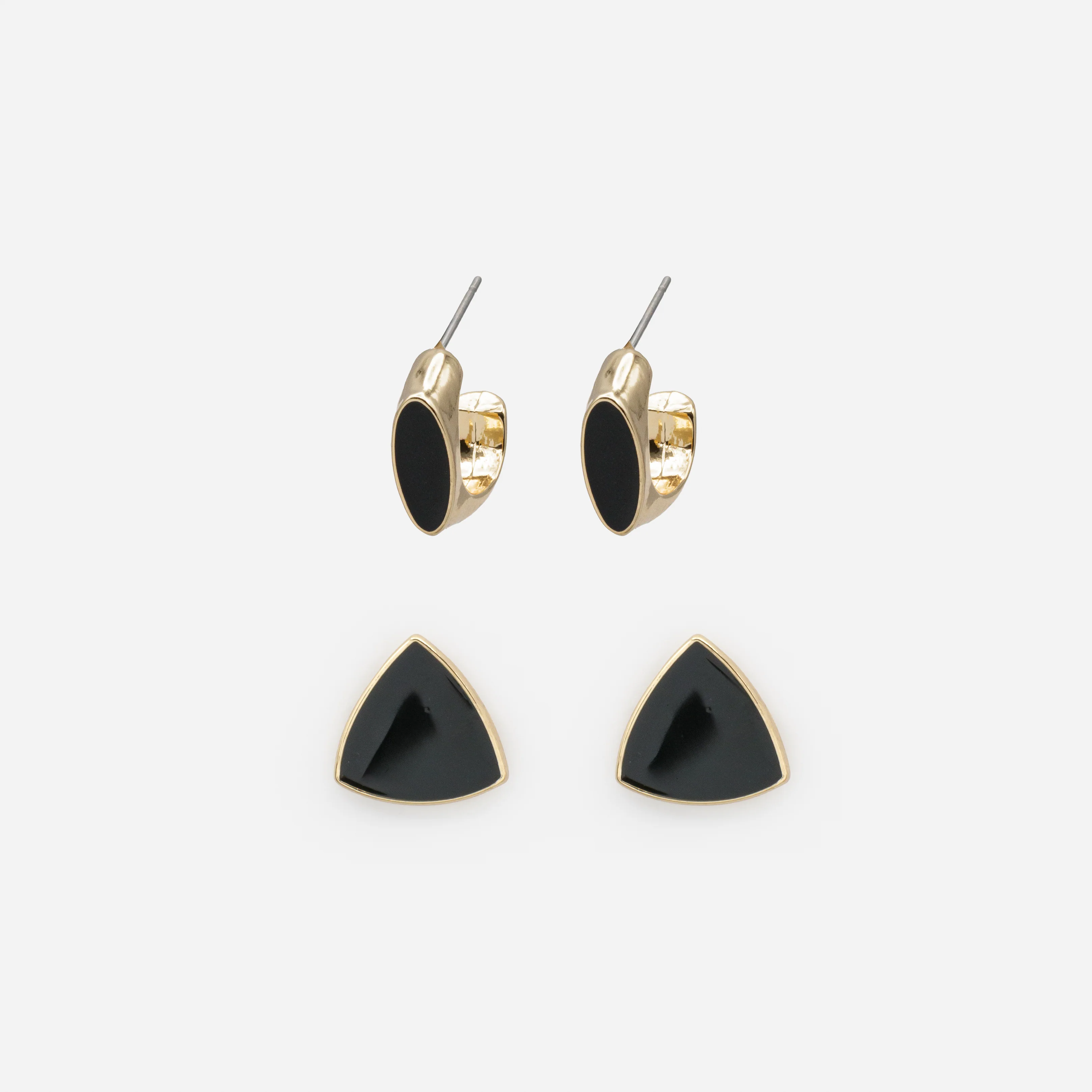 Duo de boucles d'oreilles dorées et noires à surface lisse
