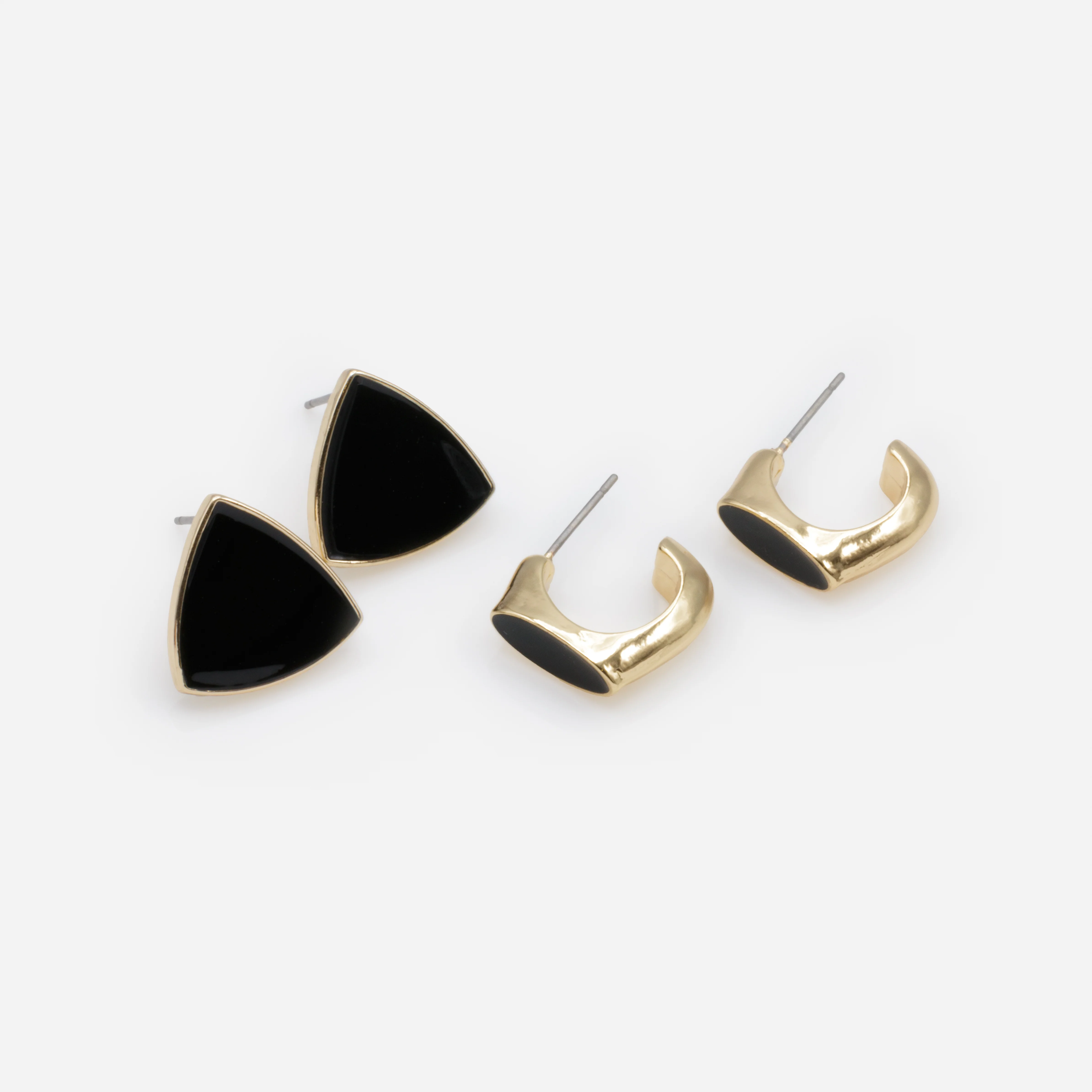 Duo de boucles d'oreilles dorées et noires à surface lisse - Image 2