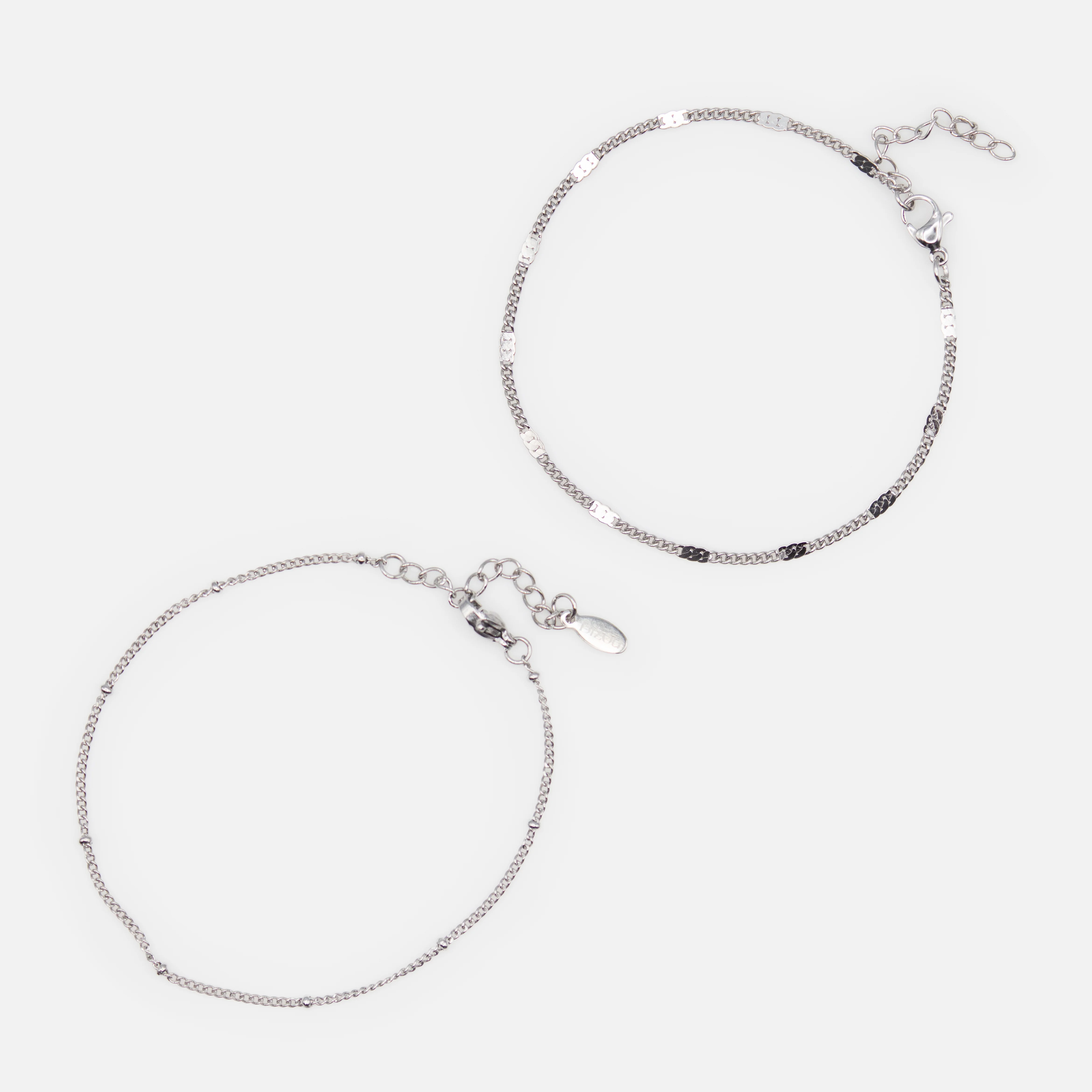 Duo de bracelets argentés avec billes et insertions plates en acier inoxydable