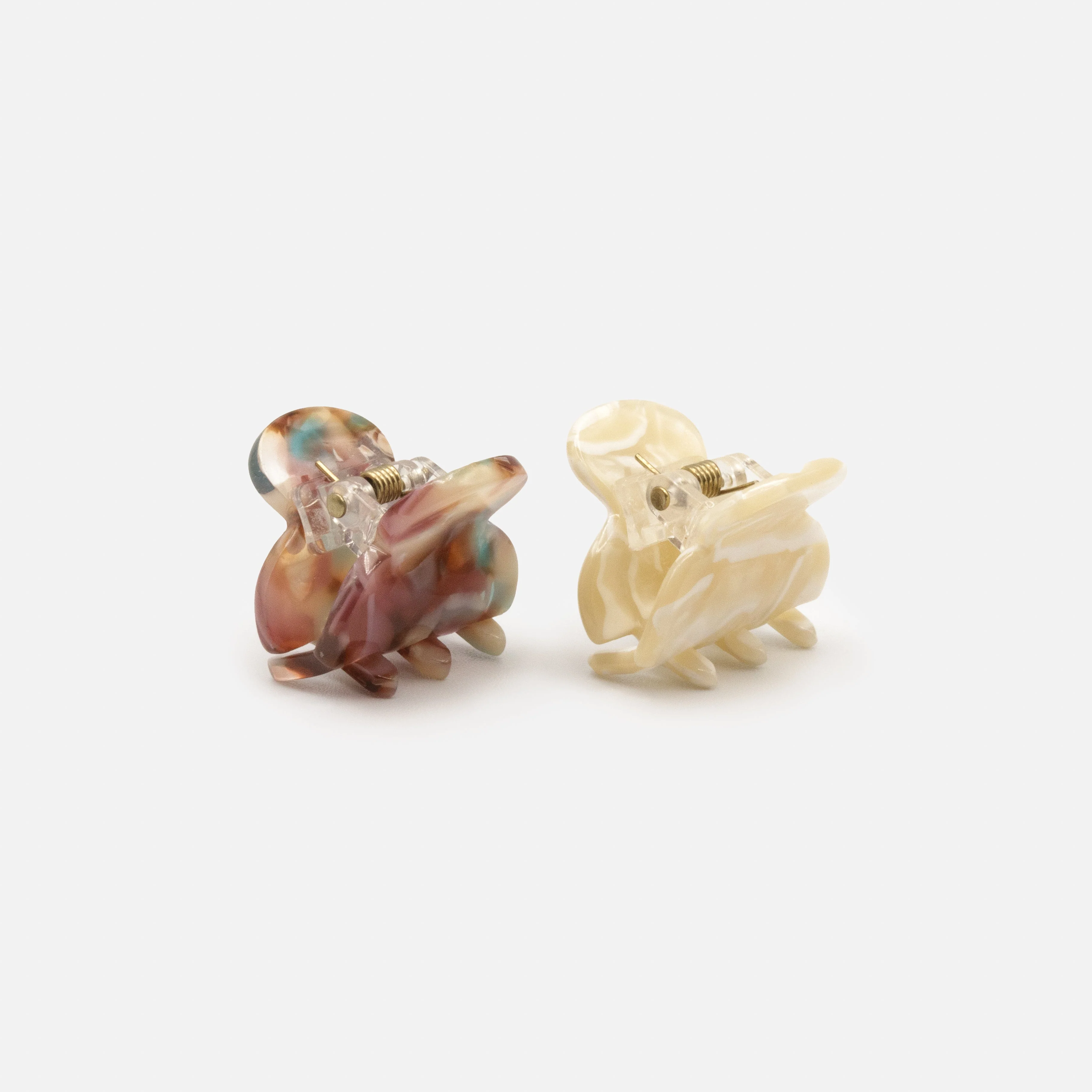 Duo de petites pinces marbrées ivoire & bourgogne en plastique - Image 2