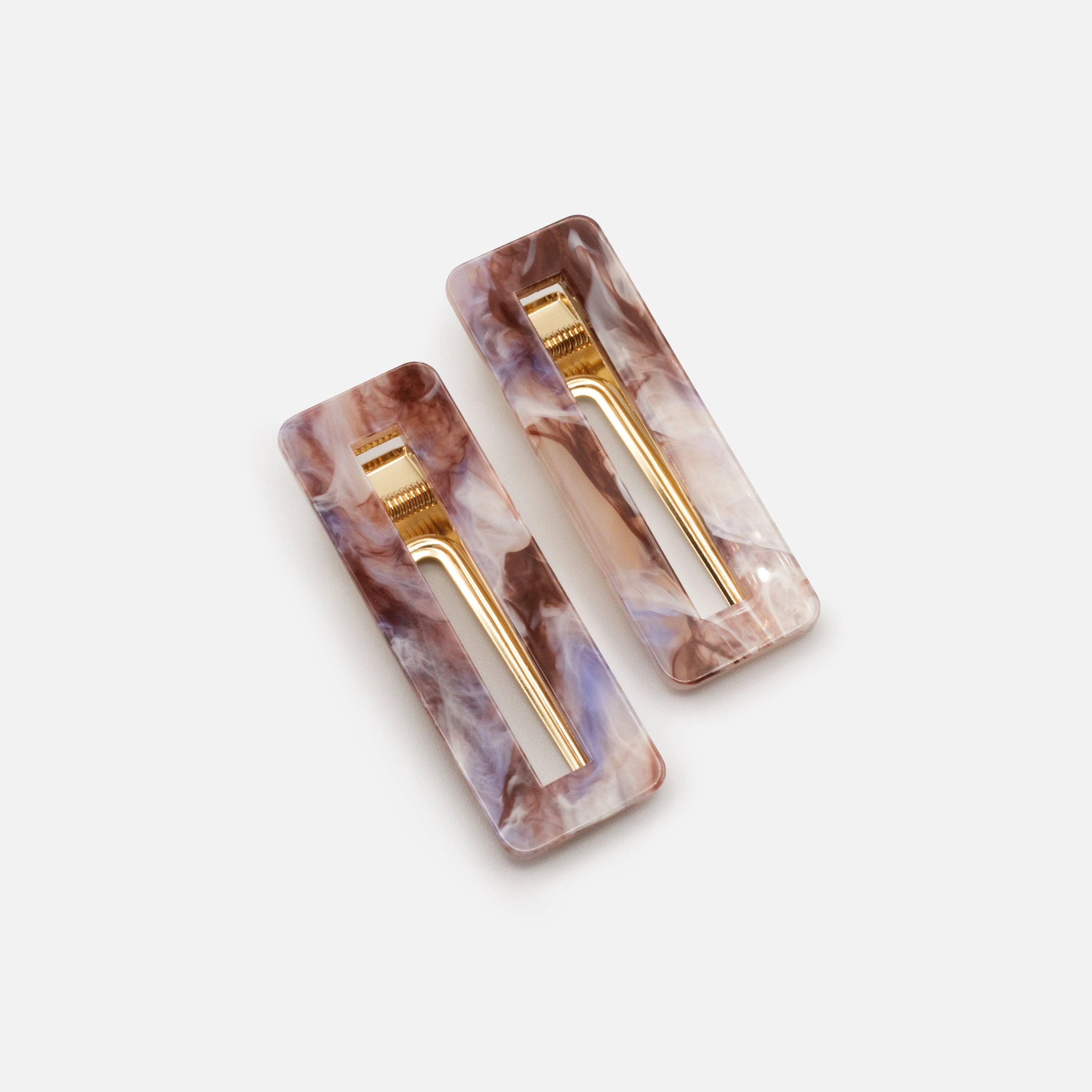 Duo de pinces marbrées bourgogne & lilas en plastique