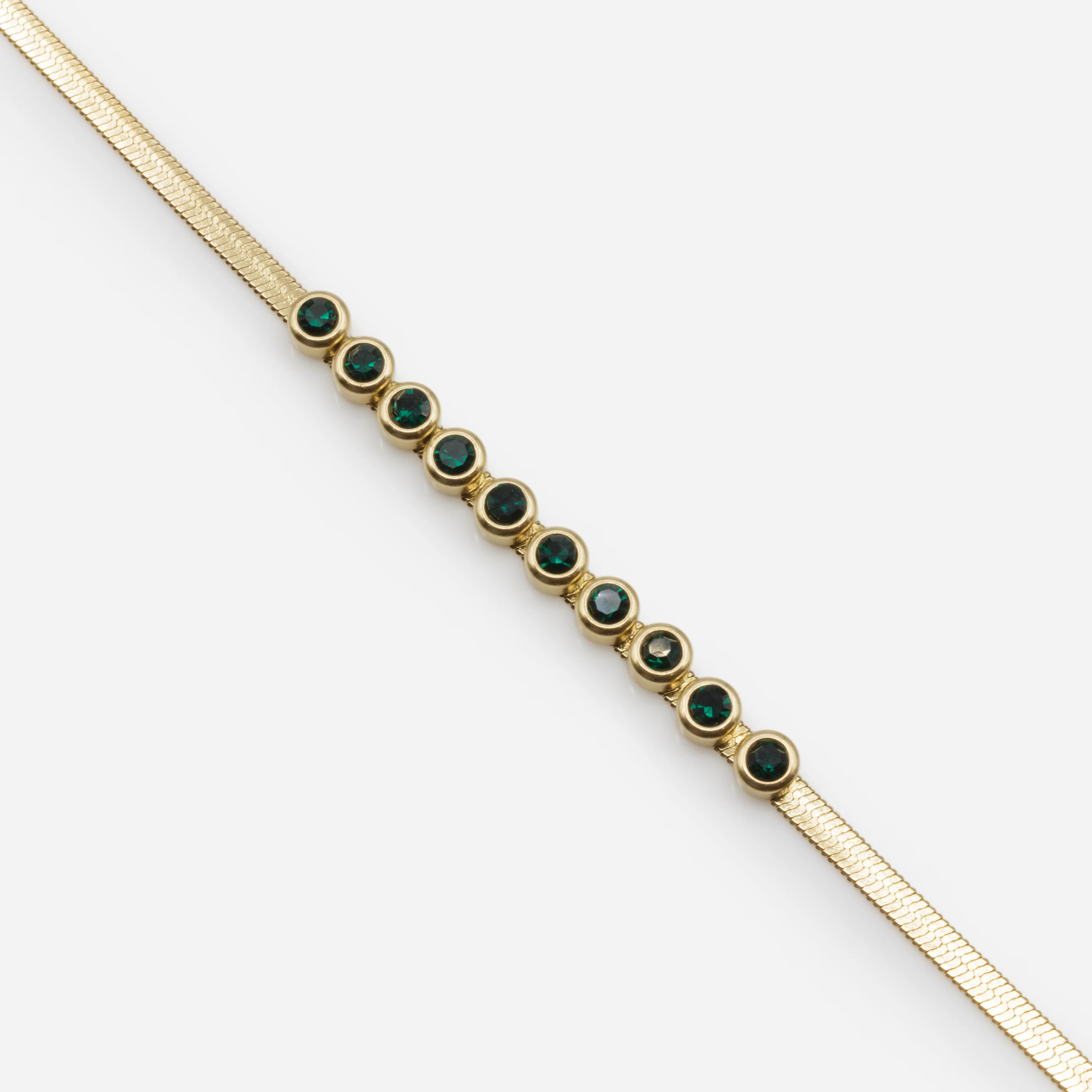 Ensemble chaîne gourmette et bracelet dorés avec pierres émeraude en acier inoxydable - Image 2