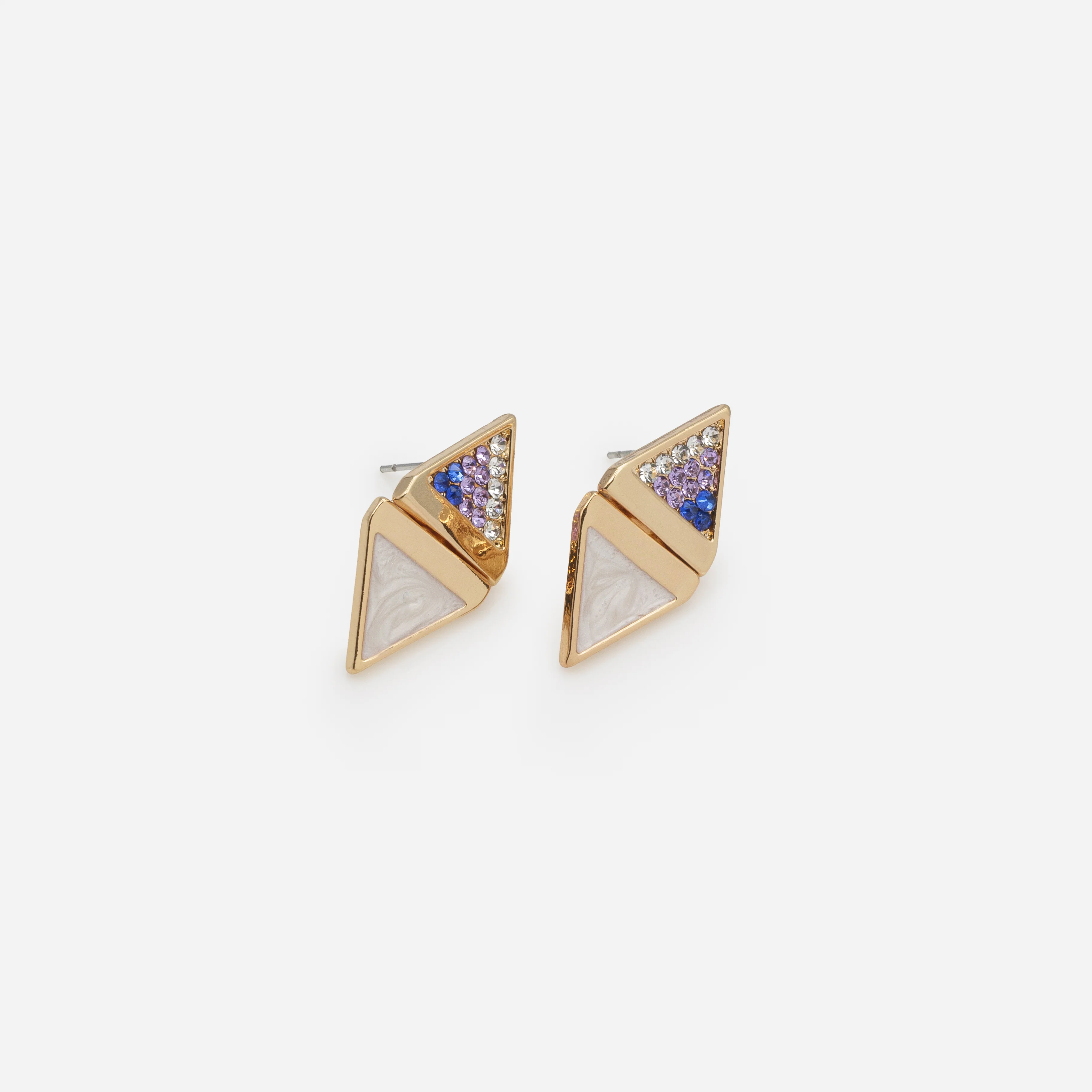 Ensemble collier à billes bleu royal et boucles d'oreilles dorées en triangles avec nacre et zircons cubiques - Image 5
