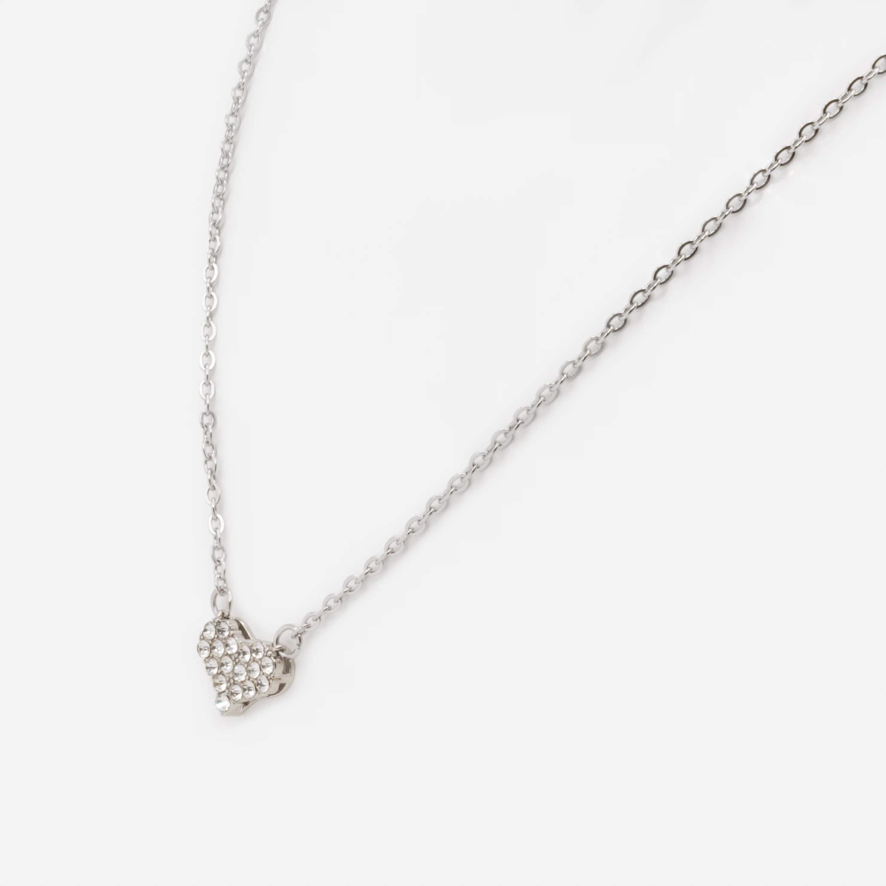 Ensemble collier et boucles d'oreilles coeurs argent avec zircons cubiques en acier inoxydable - Image 2