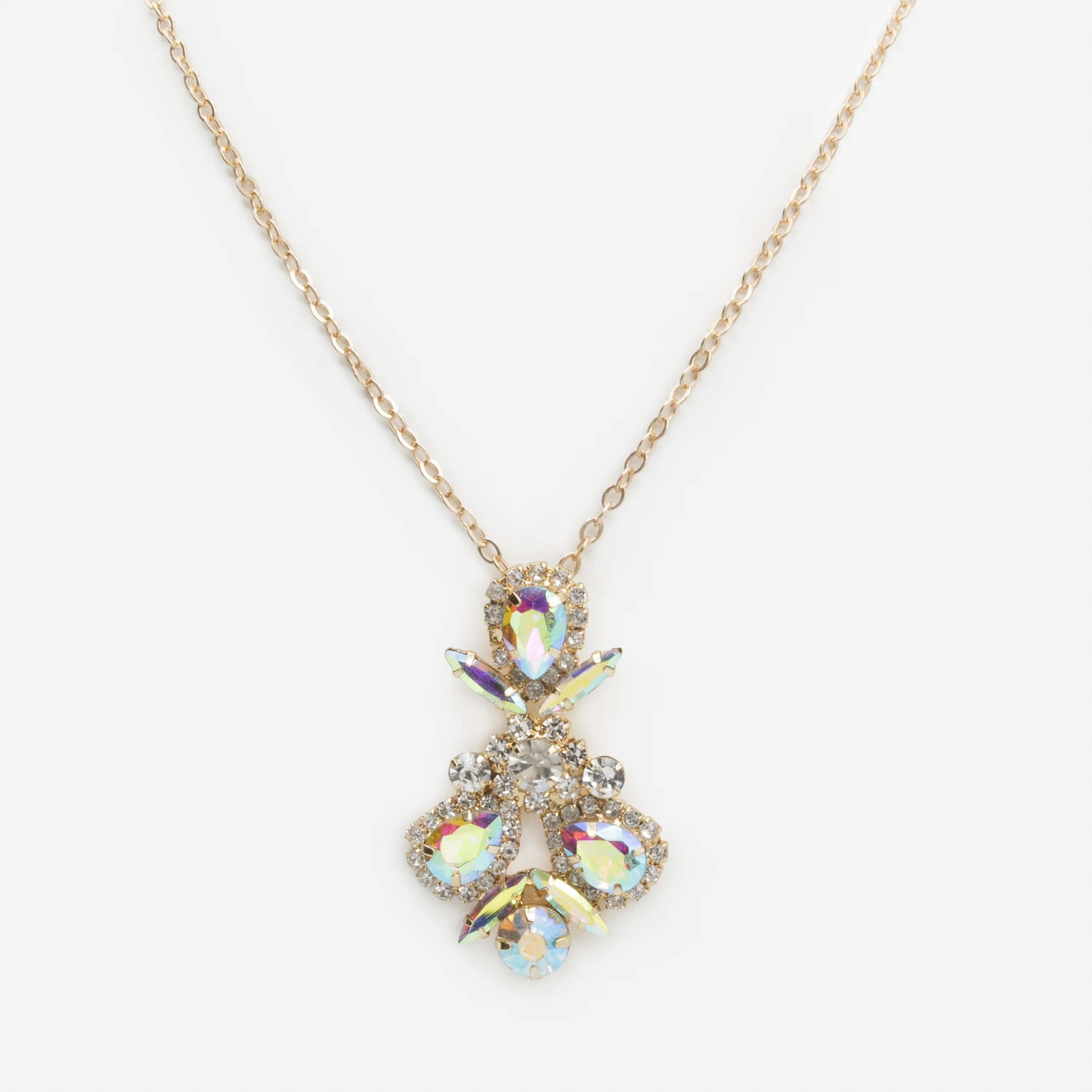 Ensemble collier et boucles d'oreilles dorés bouquets de pierres aux reflets irisés - Image 3