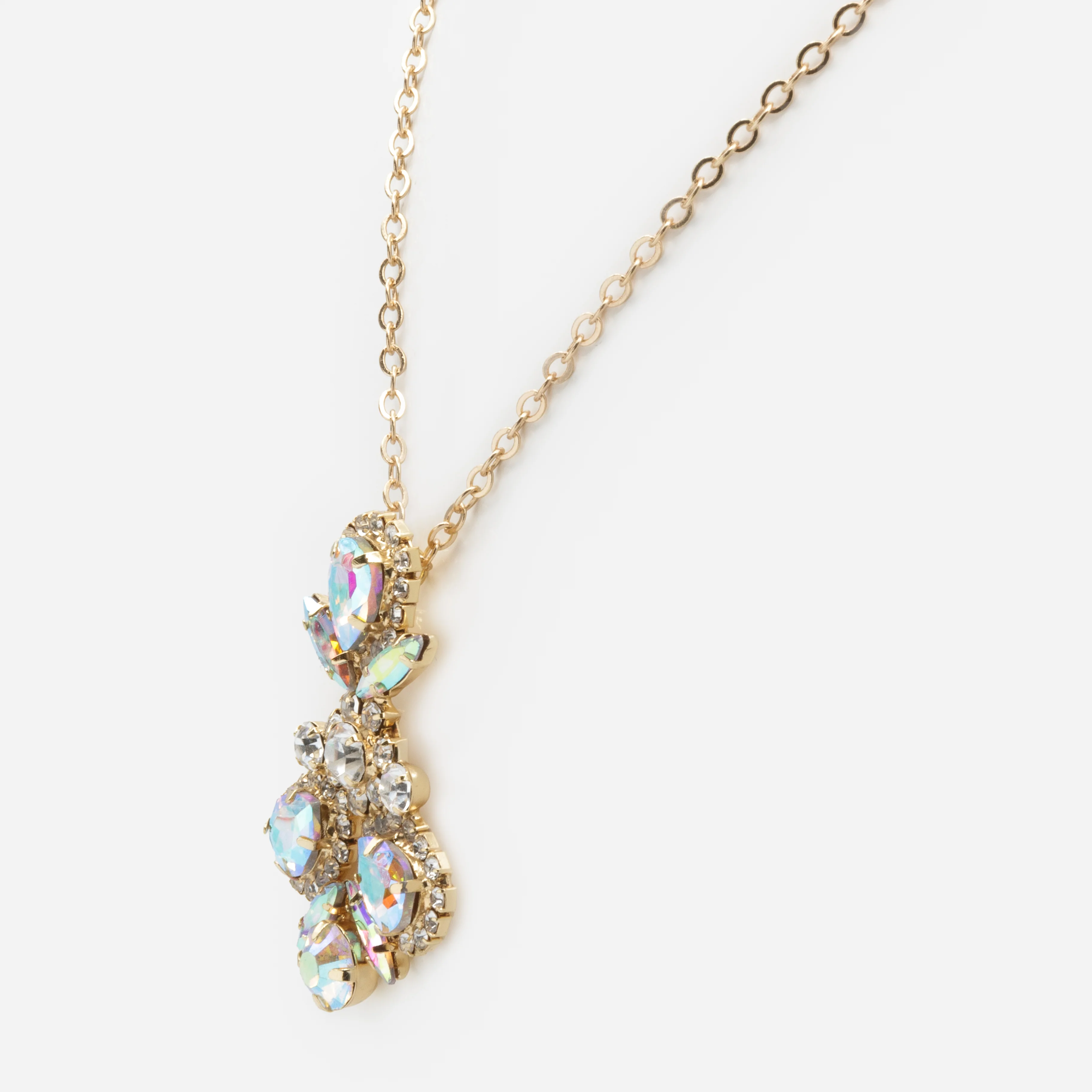 Ensemble collier et boucles d'oreilles dorés bouquets de pierres aux reflets irisés - Image 5