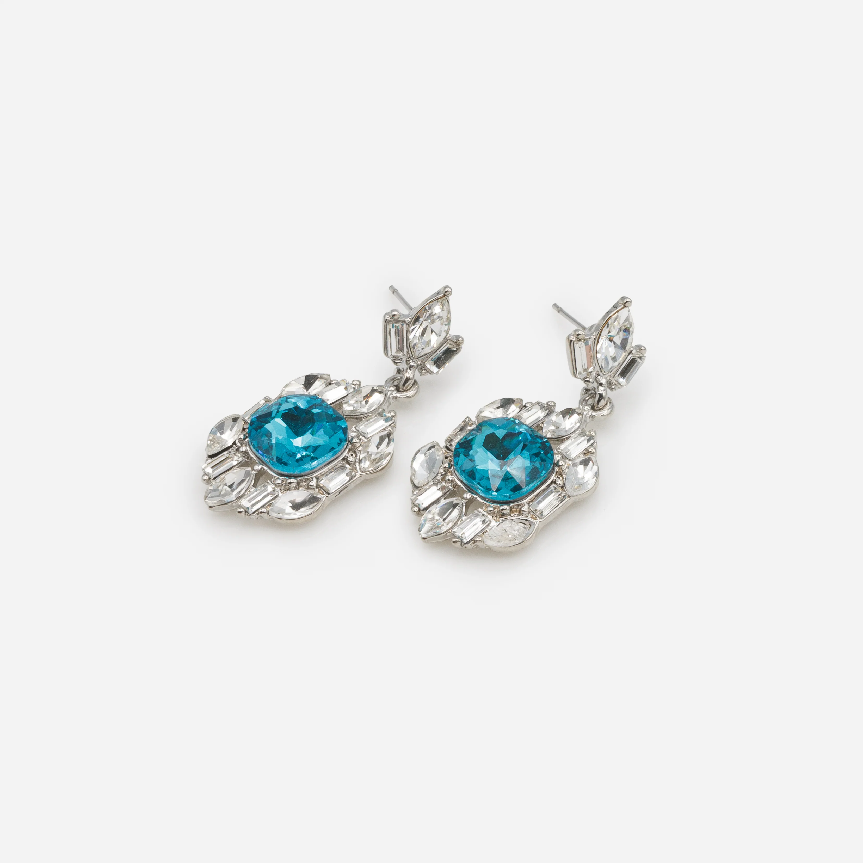Ensemble collier et boucles d'oreilles pendantes argentés avec pierres blanches et turquoise - Image 5
