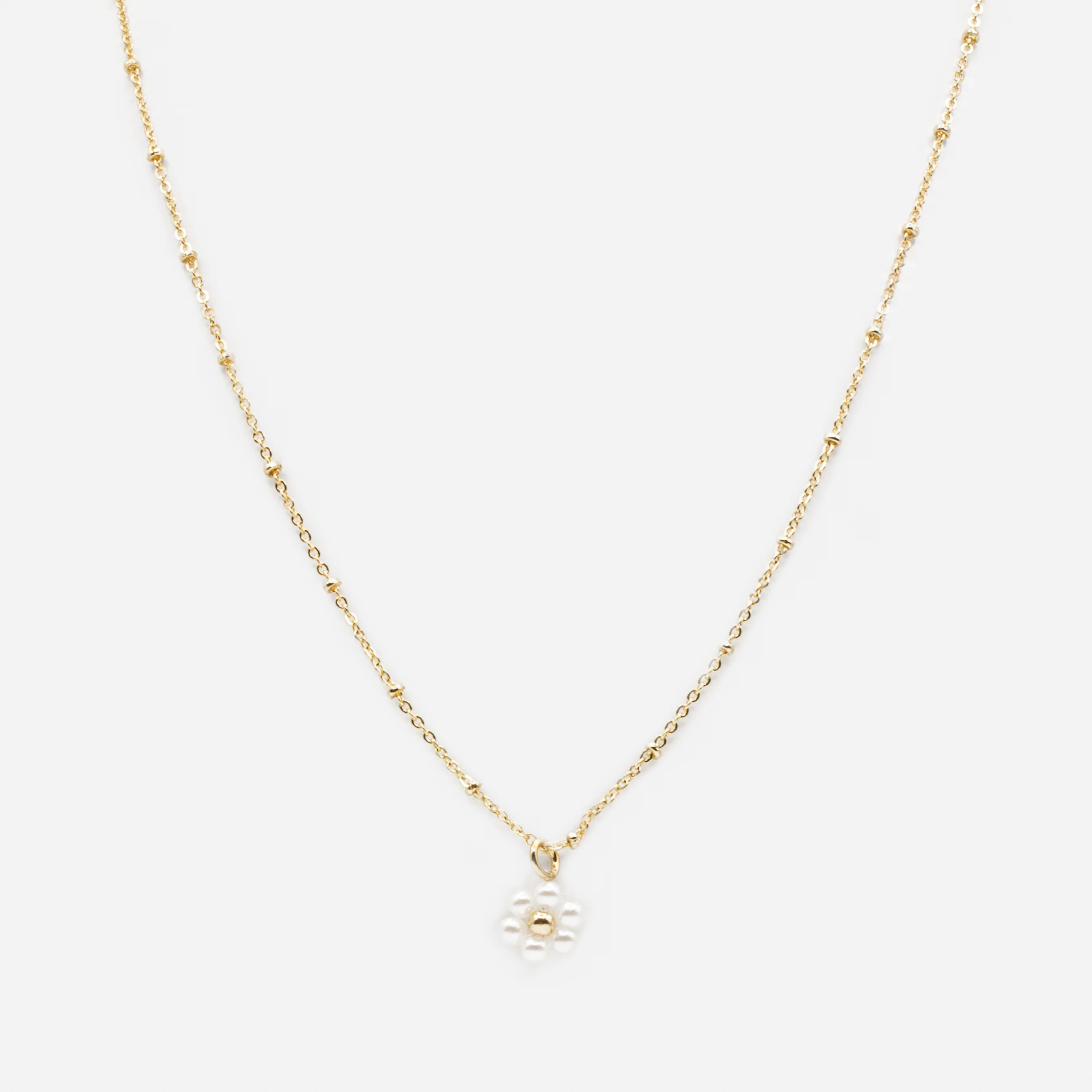 Ensemble de deux colliers dorés pendentif fleur en perles - Image 2