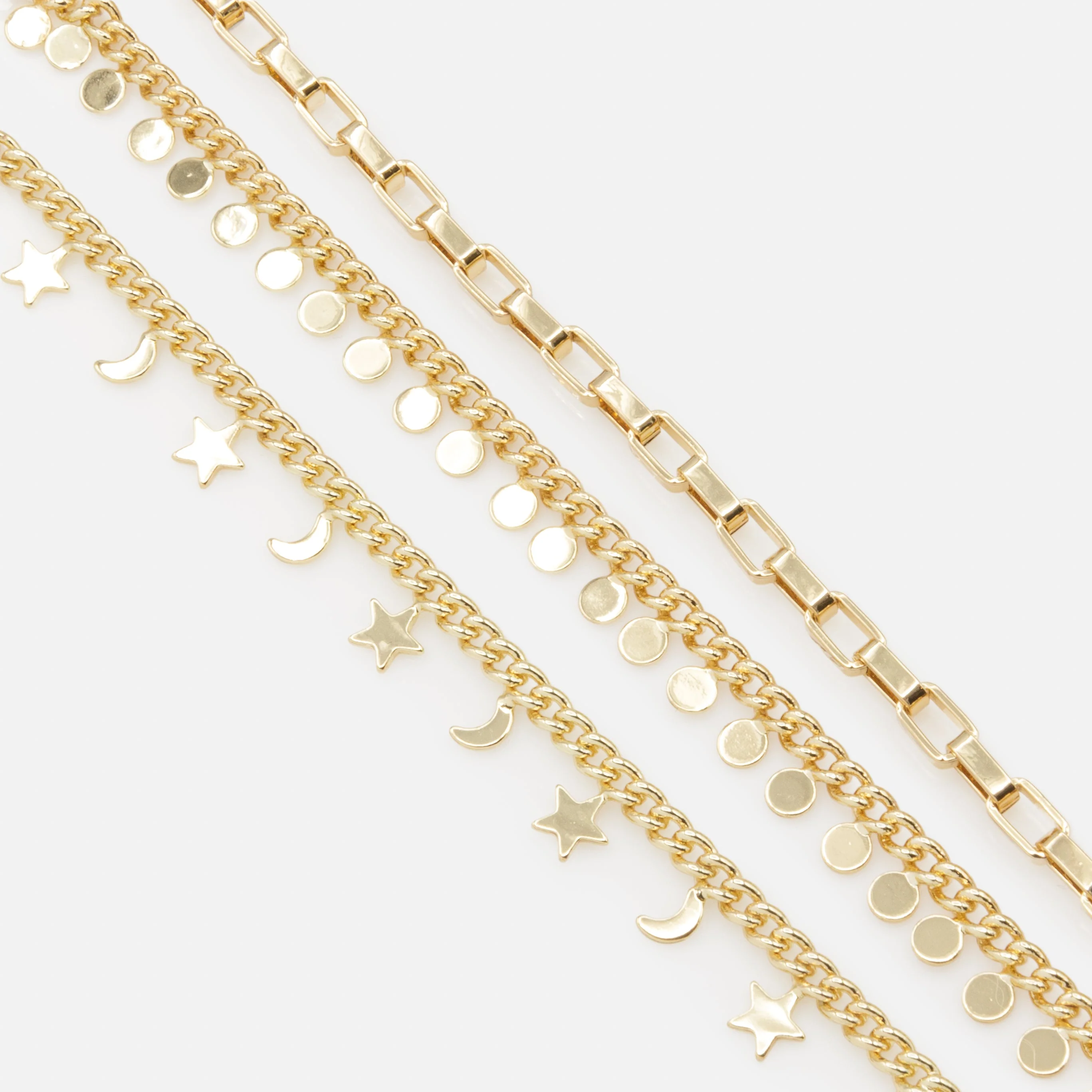 Trio de bracelets dorés à breloques lune, étoile et cercle - Image 2