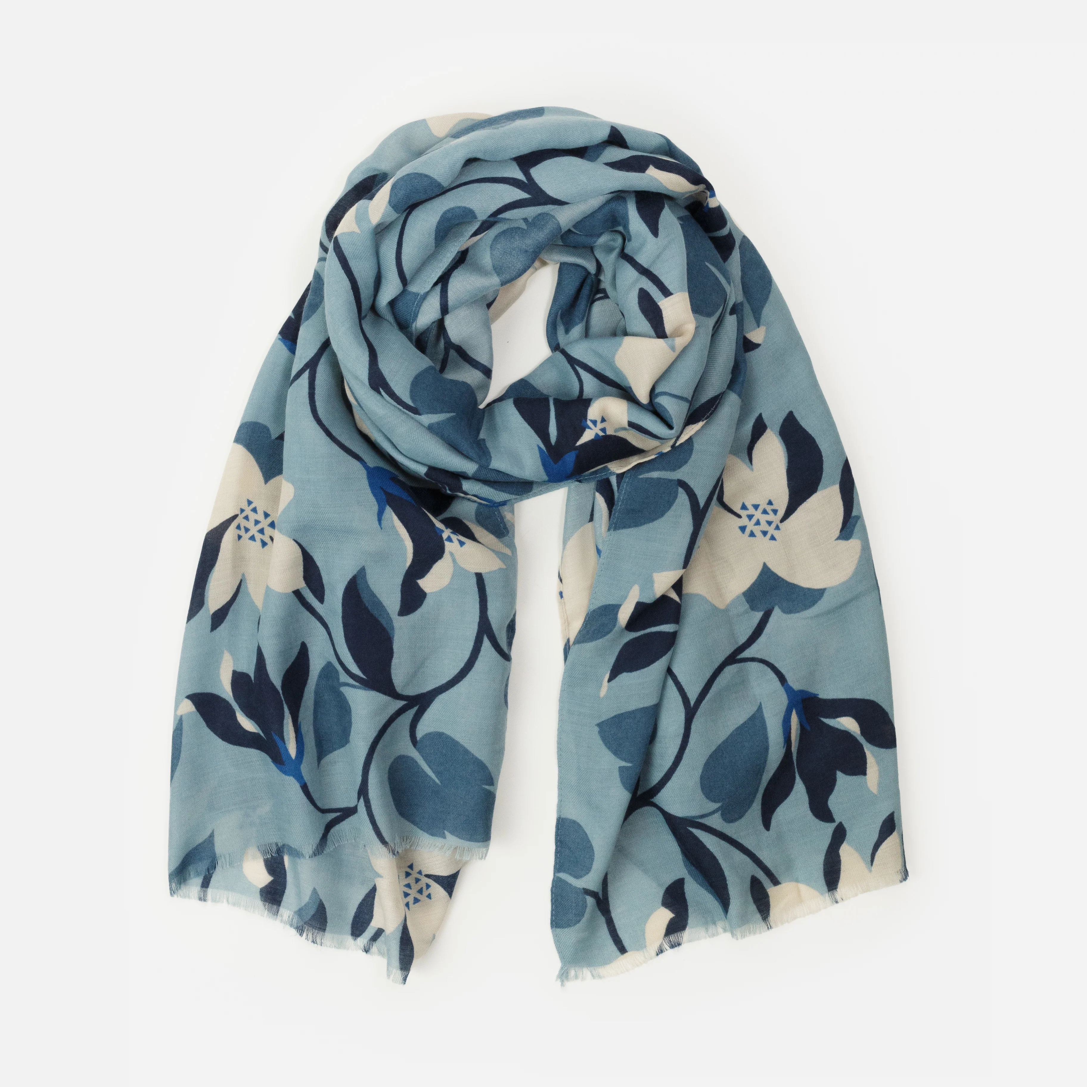 Foulard léger à imprimé floral bleu et ivoire