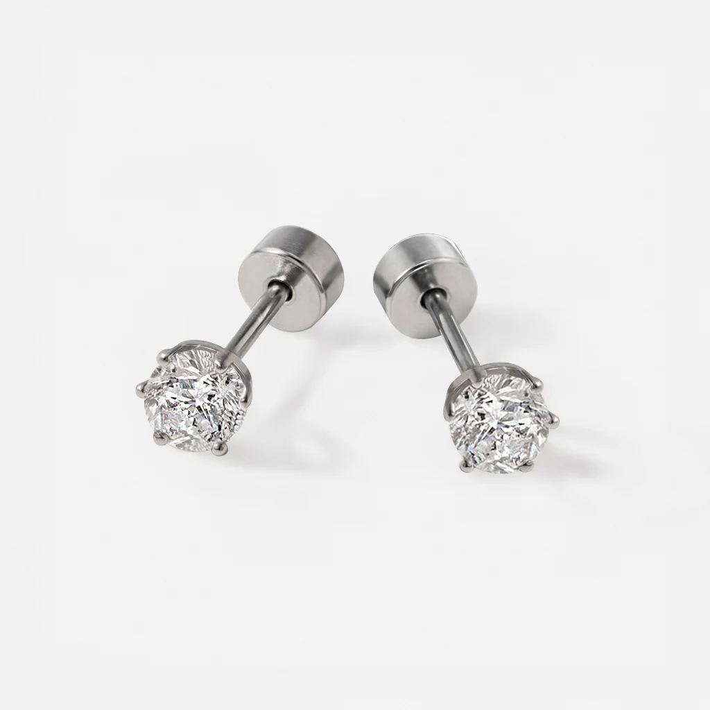 Mini boucles d'oreilles argentées en acier inoxydable avec zircon cubique 3 mm - Image 2