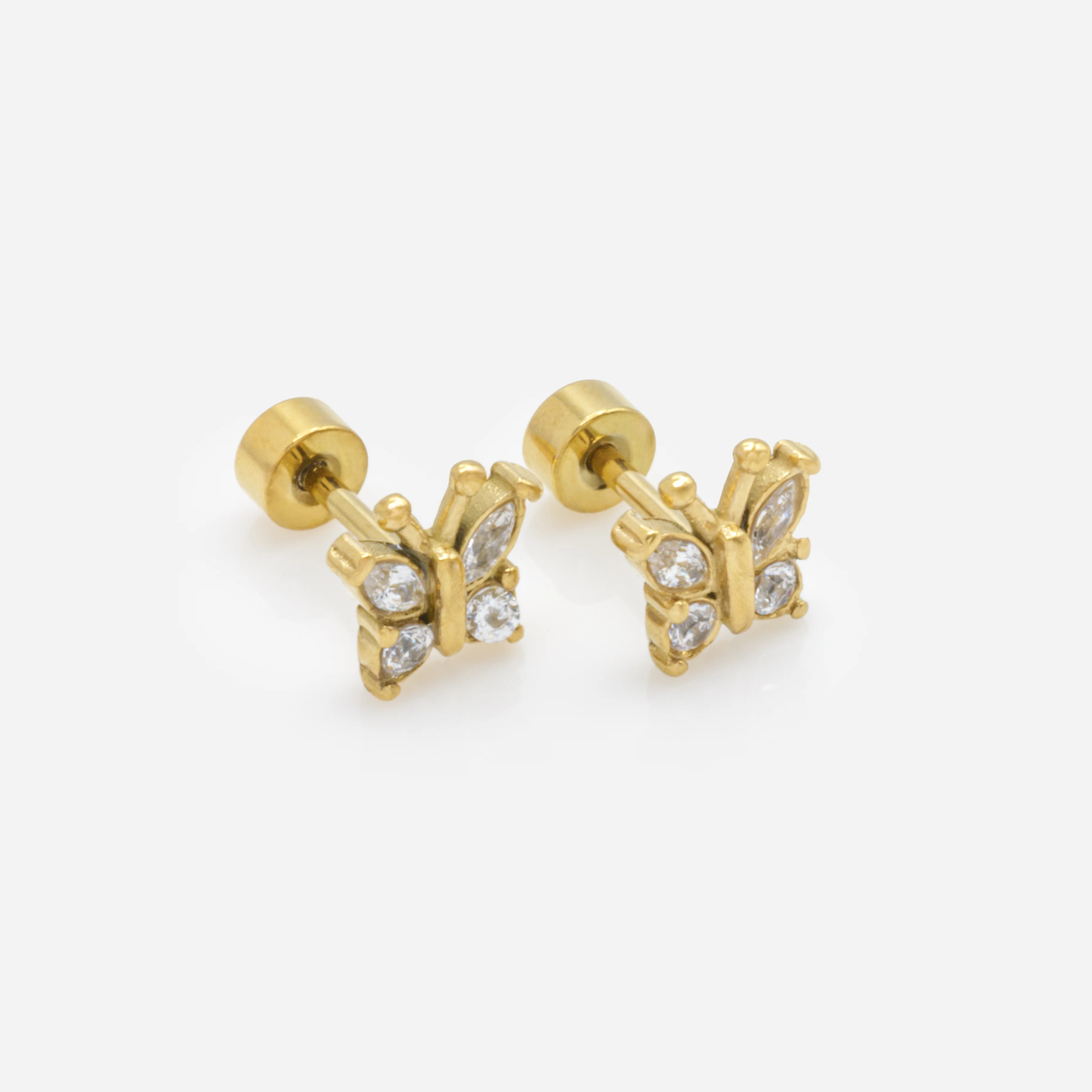 Mini boucles d'oreilles papillons dorés avec zircons cubiques en acier inoxydable - Image 2