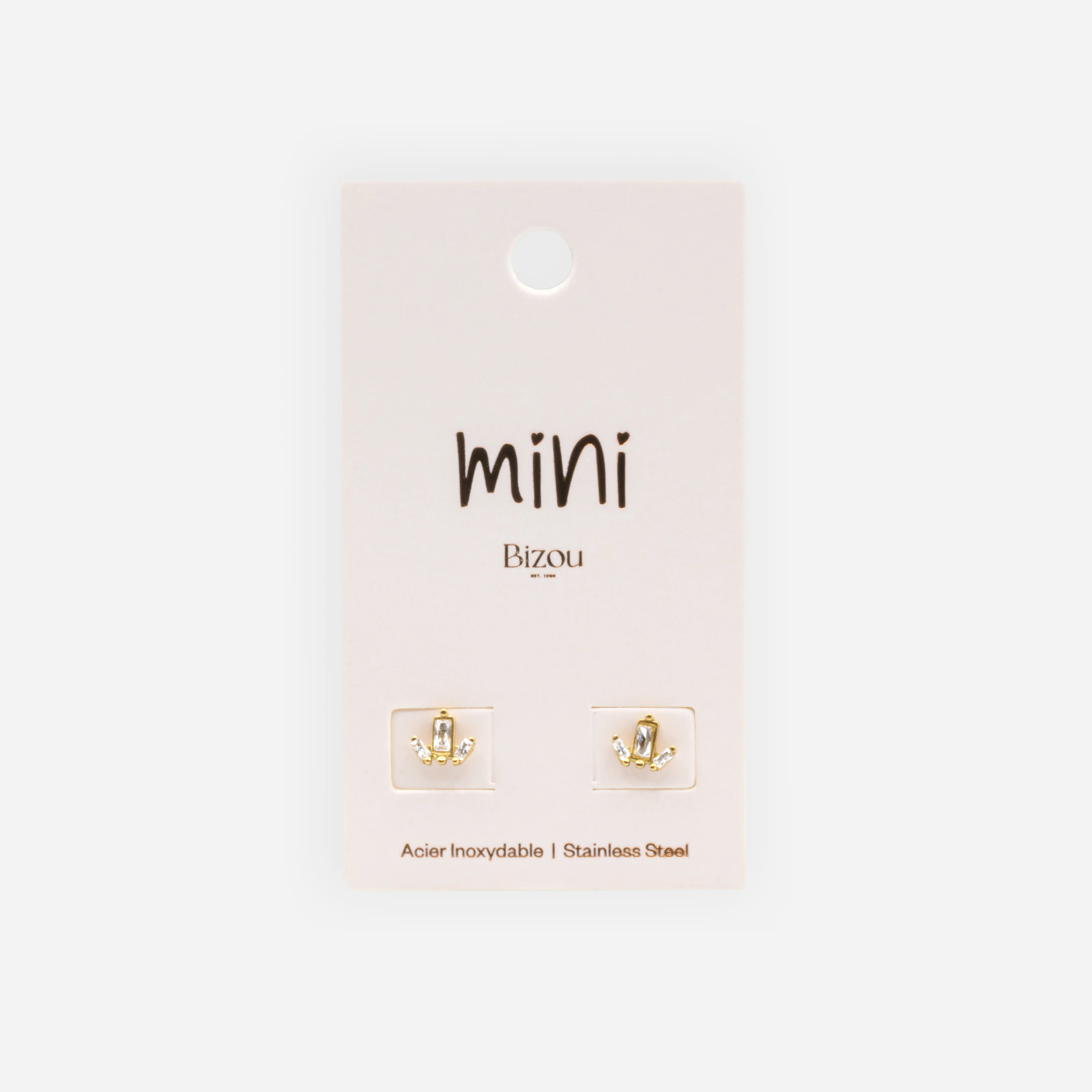 Mini boucles d'oreilles dorées trio de pierres rectangulaires en acier inoxydable