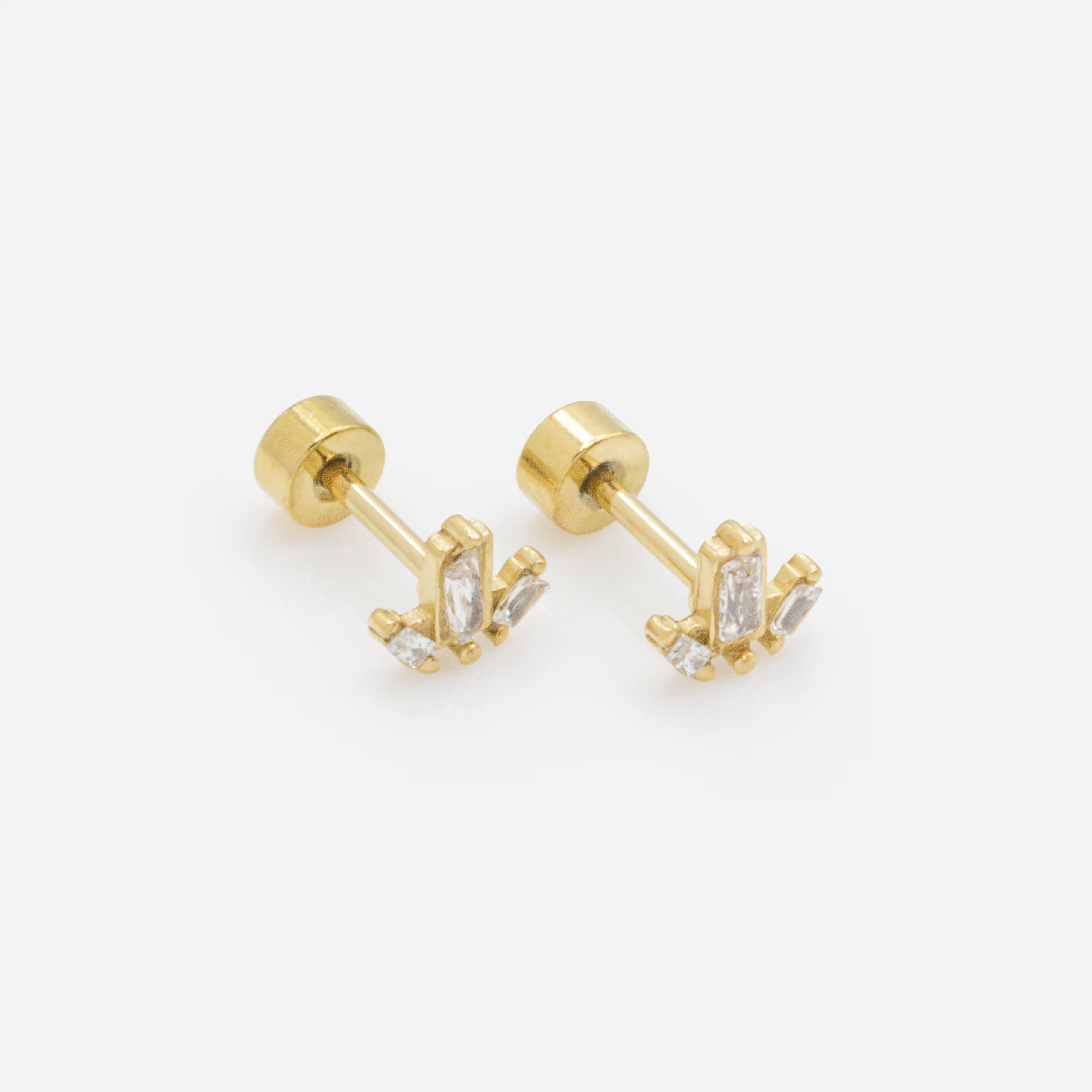 Mini boucles d'oreilles dorées trio de pierres rectangulaires en acier inoxydable - Image 2