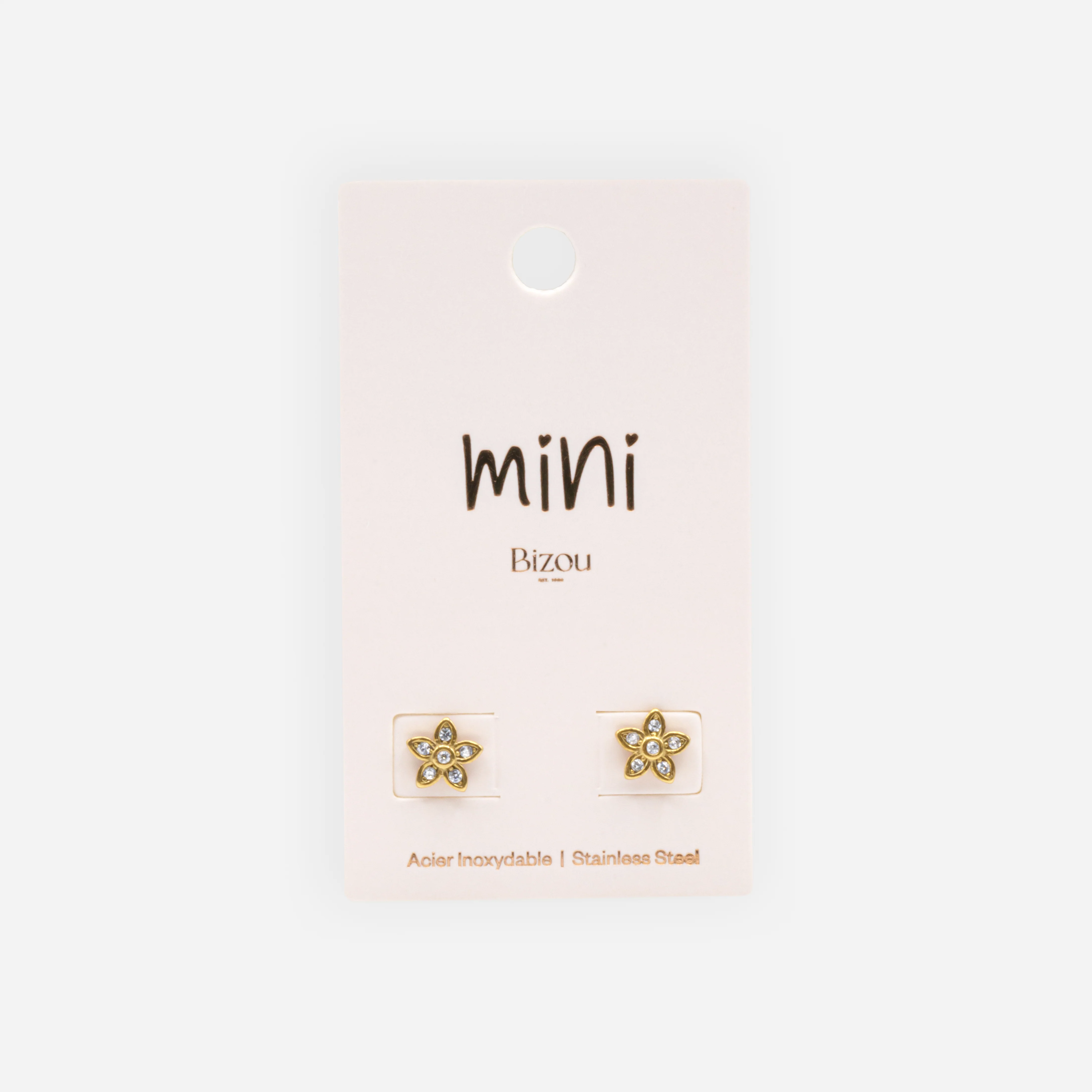 Mini boucles d'oreilles fleurs dorées avec zircons cubiques en acier inoxydable