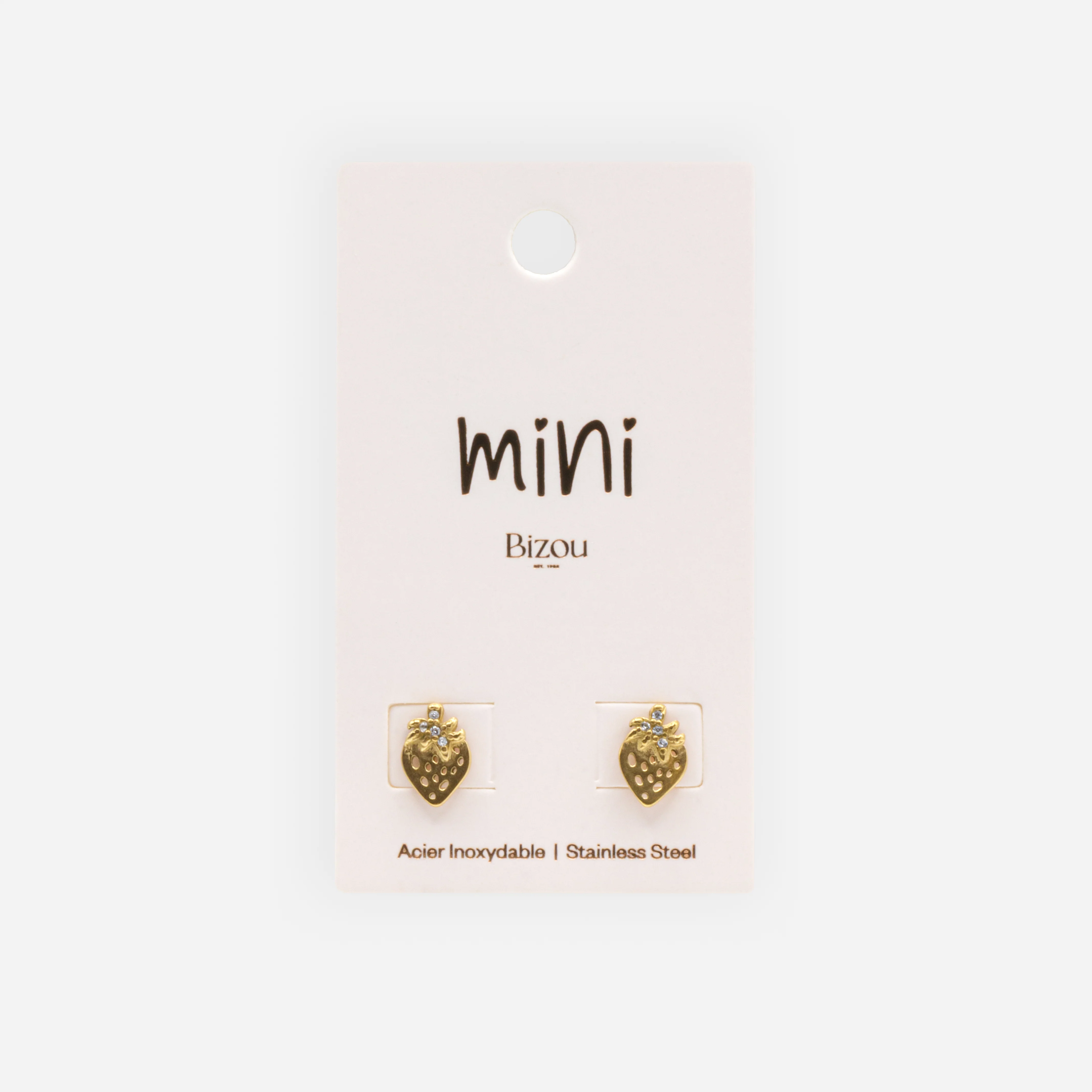 Mini boucles d'oreilles fraises dorées avec zircons cubiques en acier inoxydable