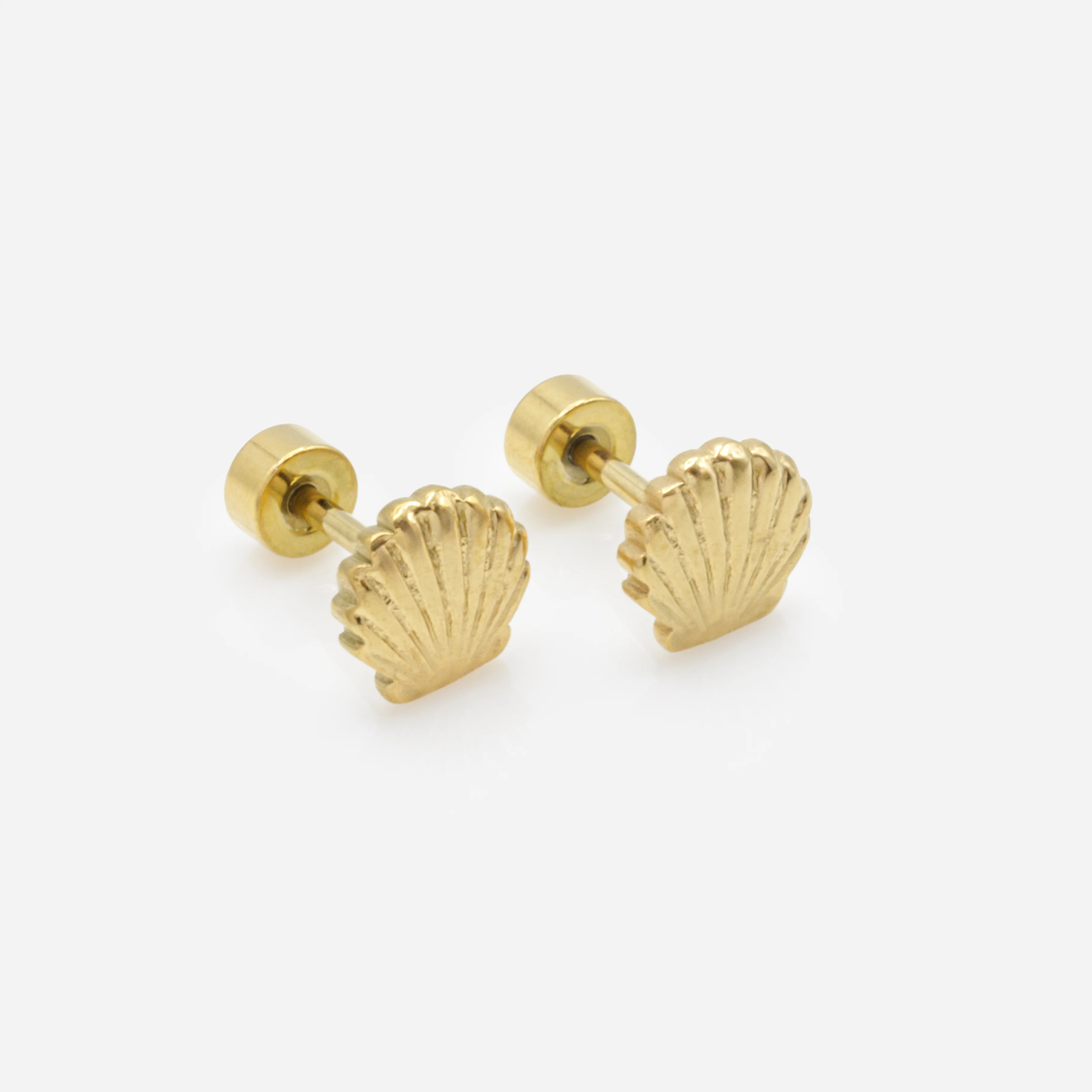 Mini boucles d'oreilles coquillages dorés en acier inoxydable - Image 2