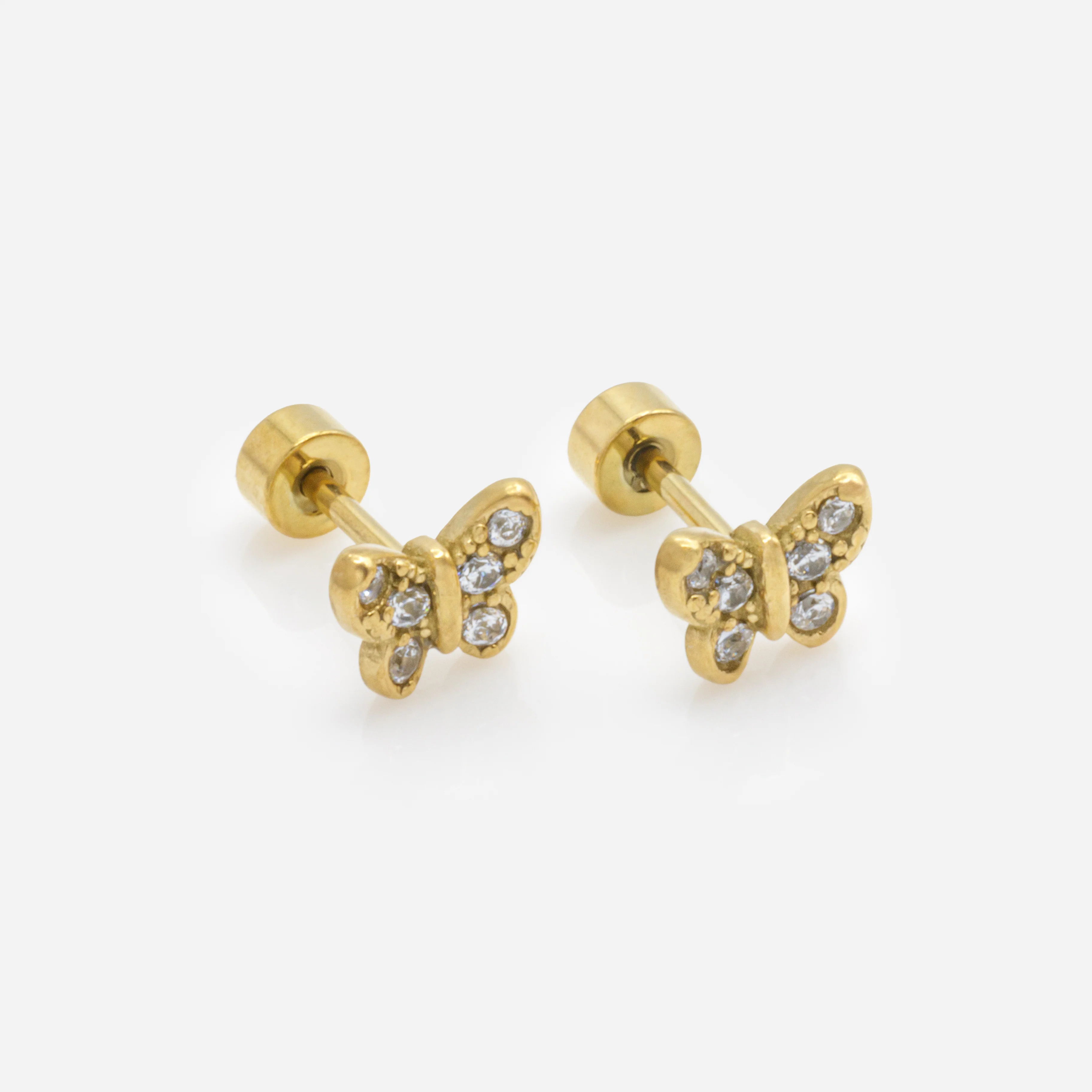 Mini boucles d'oreilles papillons dorés avec zircons cubiques en acier inoxydable - Image 2