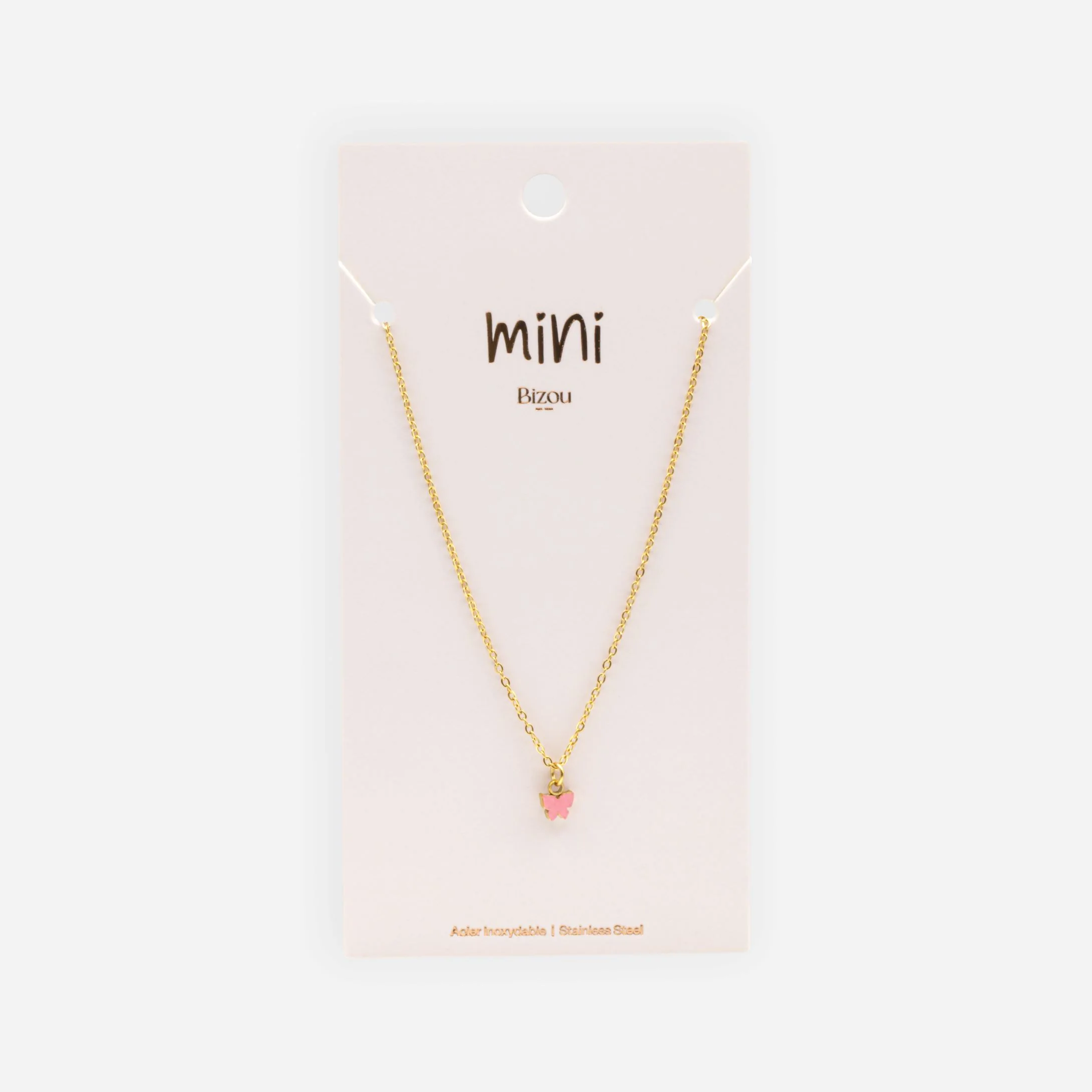 Mini collier doré breloque papillon rose en acier inoxydable