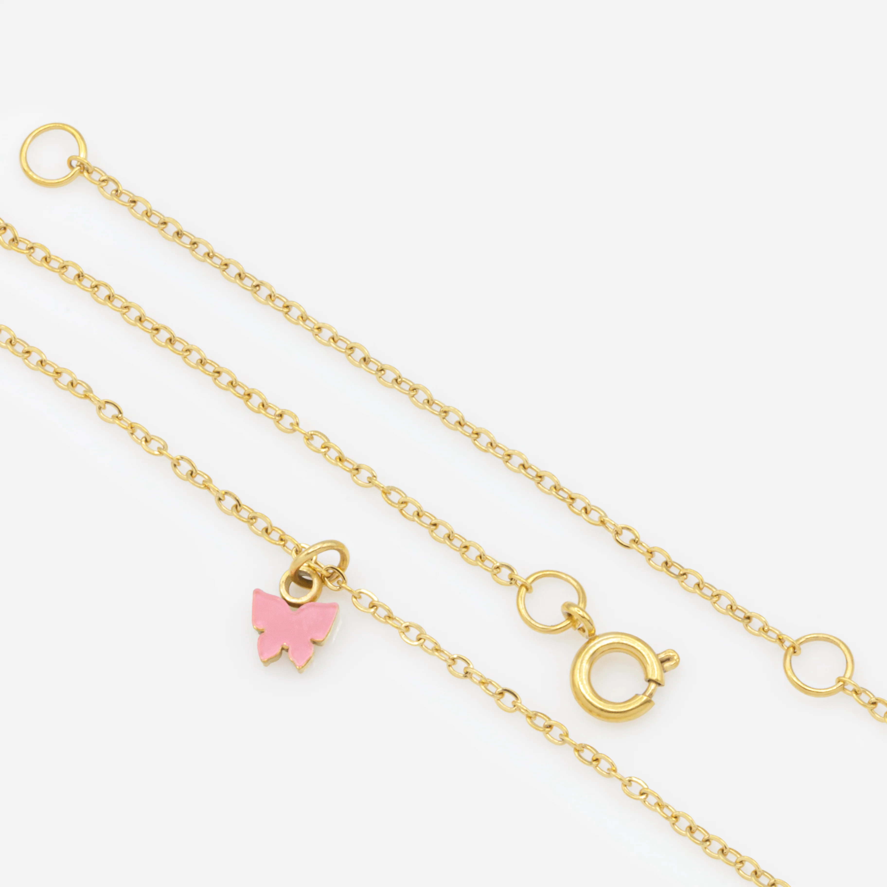 Mini collier doré breloque papillon rose en acier inoxydable - Image 3