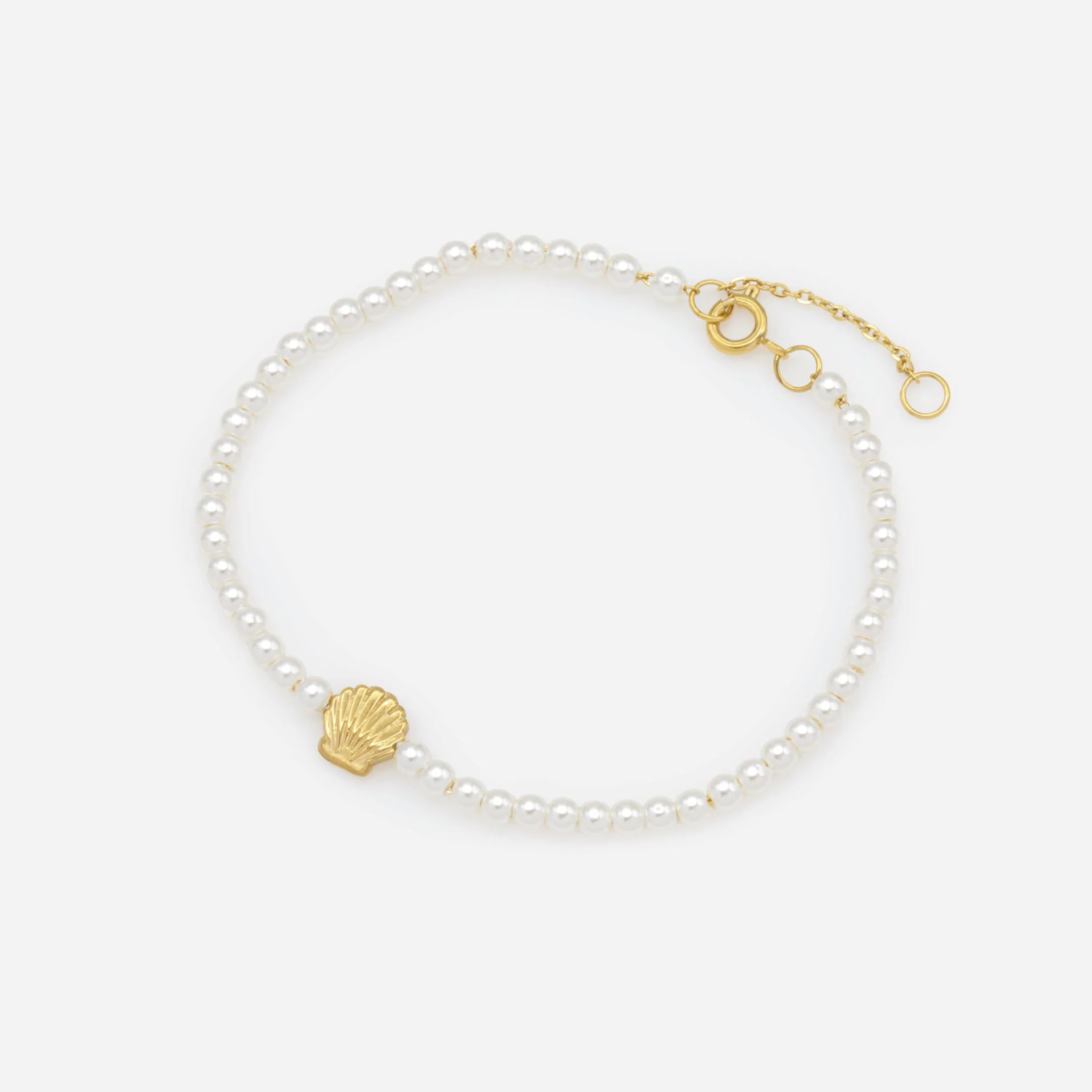 Mini bracelet doré coquillage et perles en acier inoxydable - Image 2