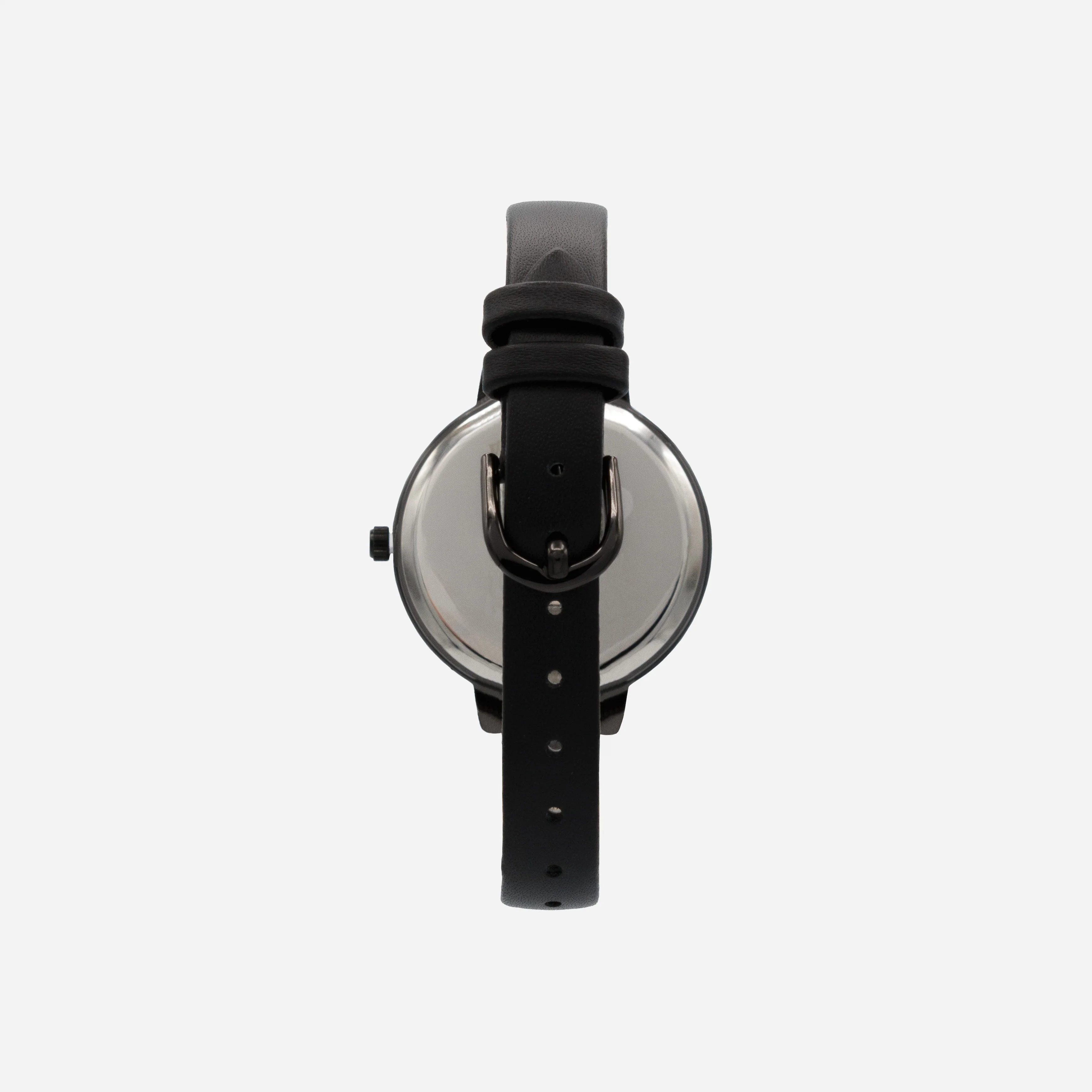Montre noire en similicuir à boîtier rond et cadran scintillant - Image 2