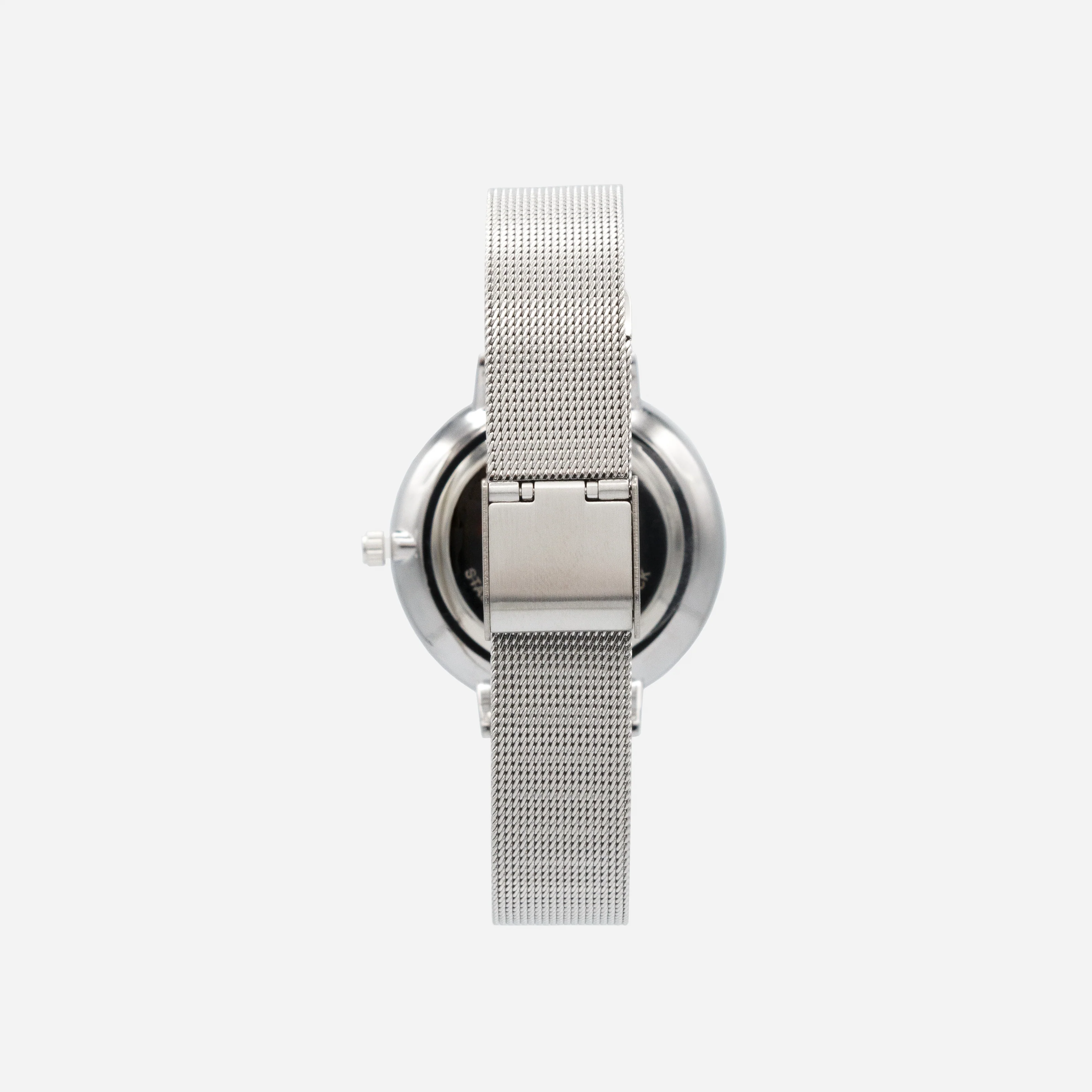 Montre argentée à boîtier rond et cadran blanc en acier inoxydable - Image 2