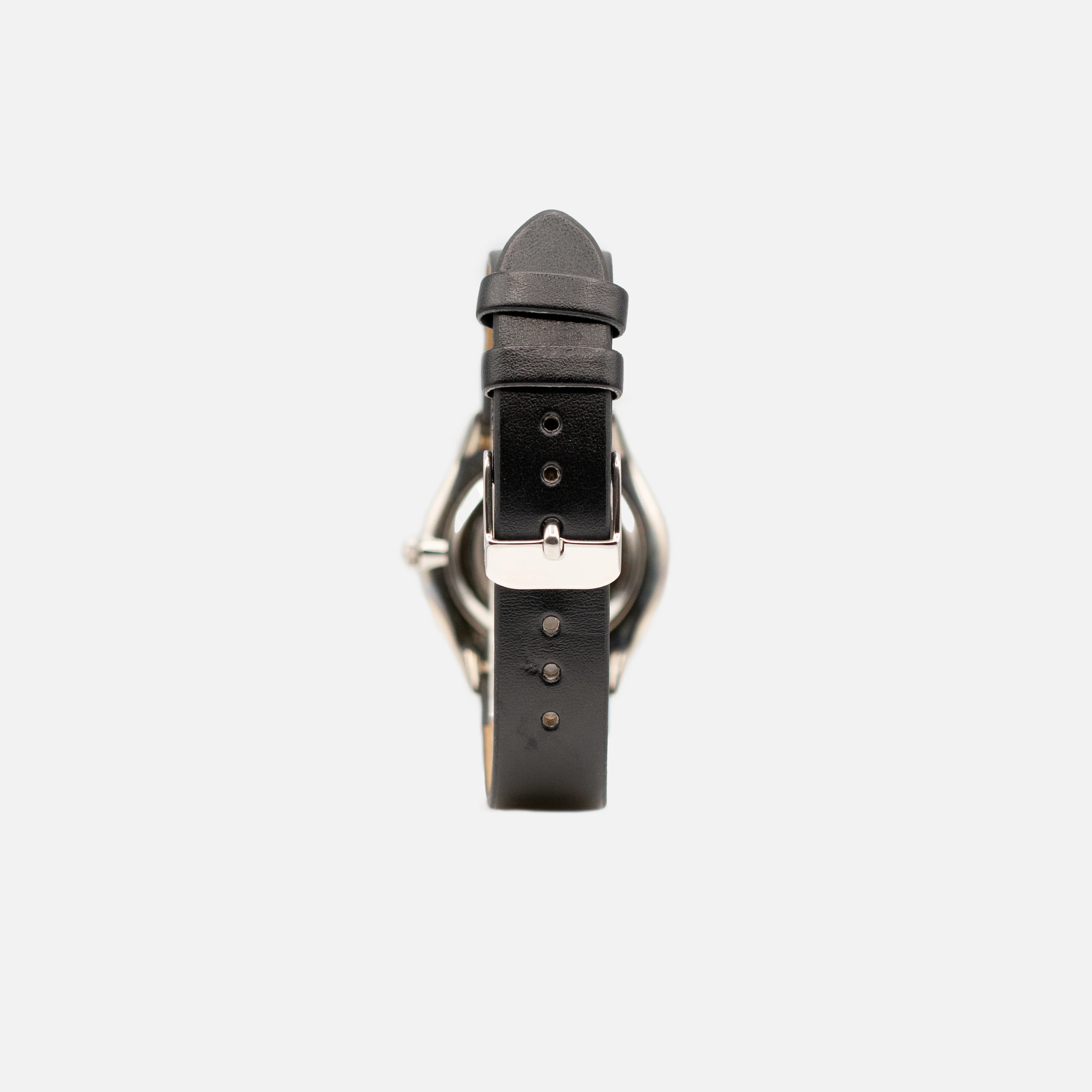Montre noire cadran rond argenté - Image 2