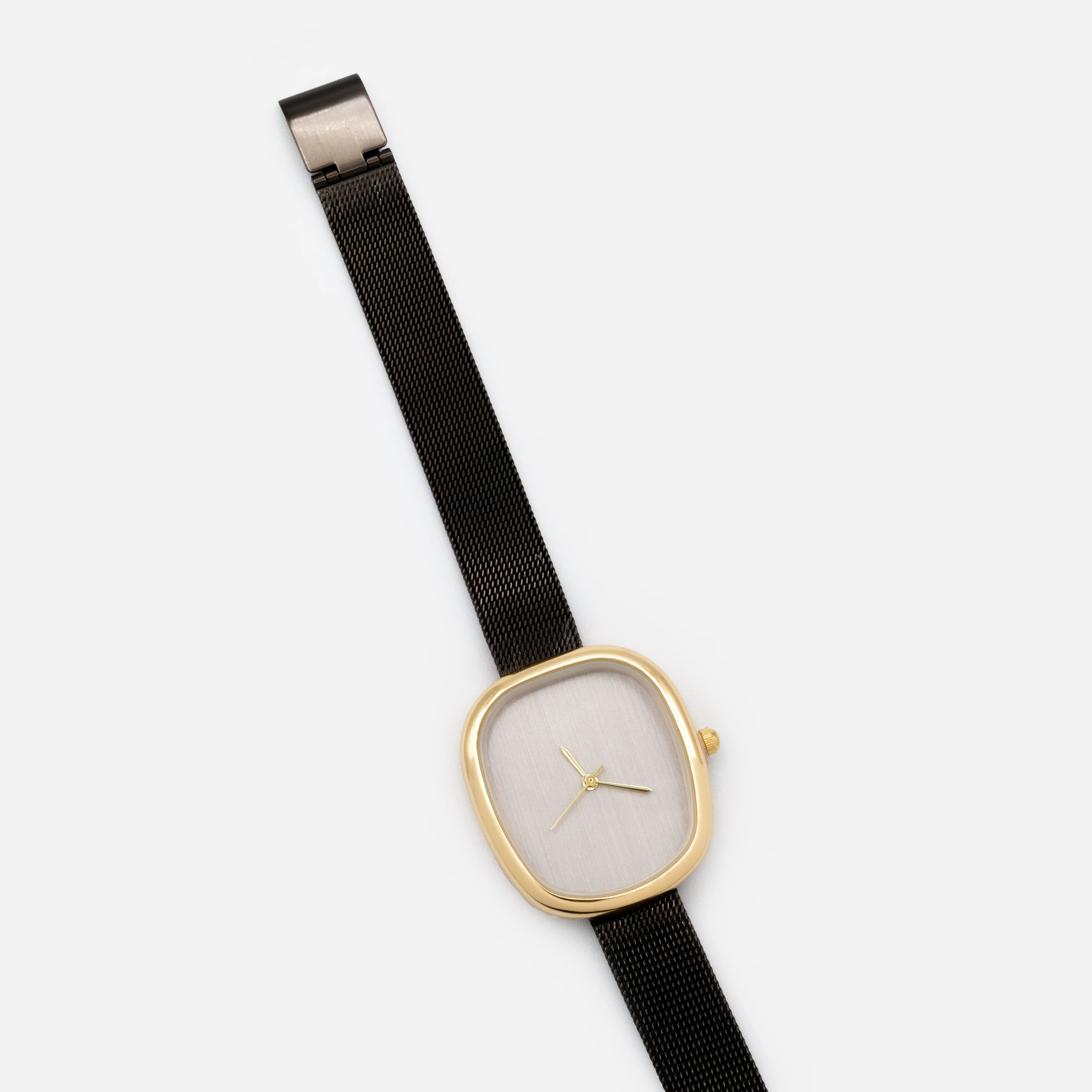Montre noire à boîtier doré et cadran gris en acier inoxydable - Image 3