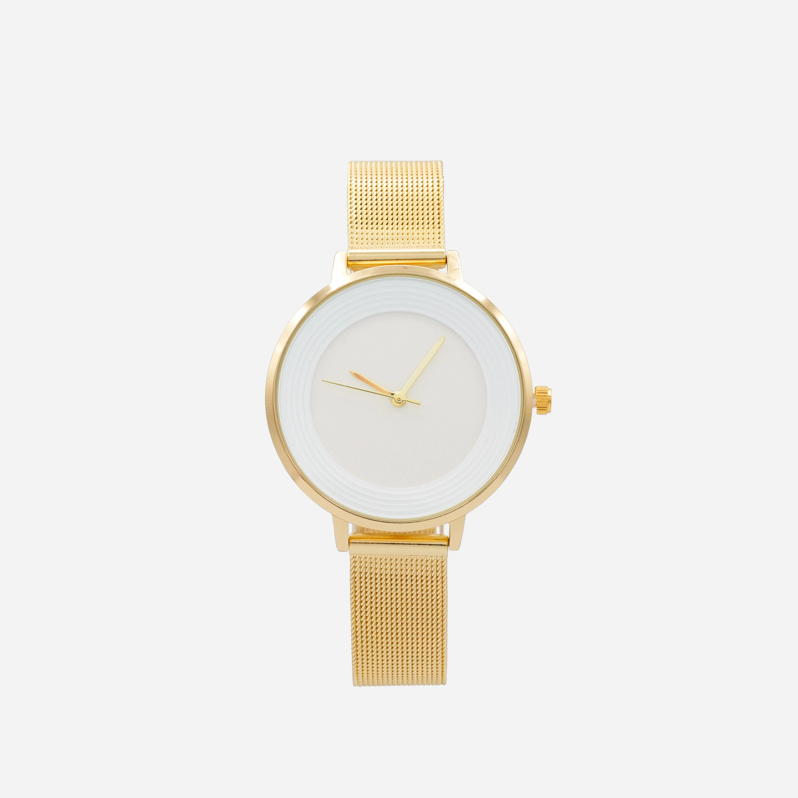 Montre dorée à boîtier rond et cadran blanc en acier inoxydable